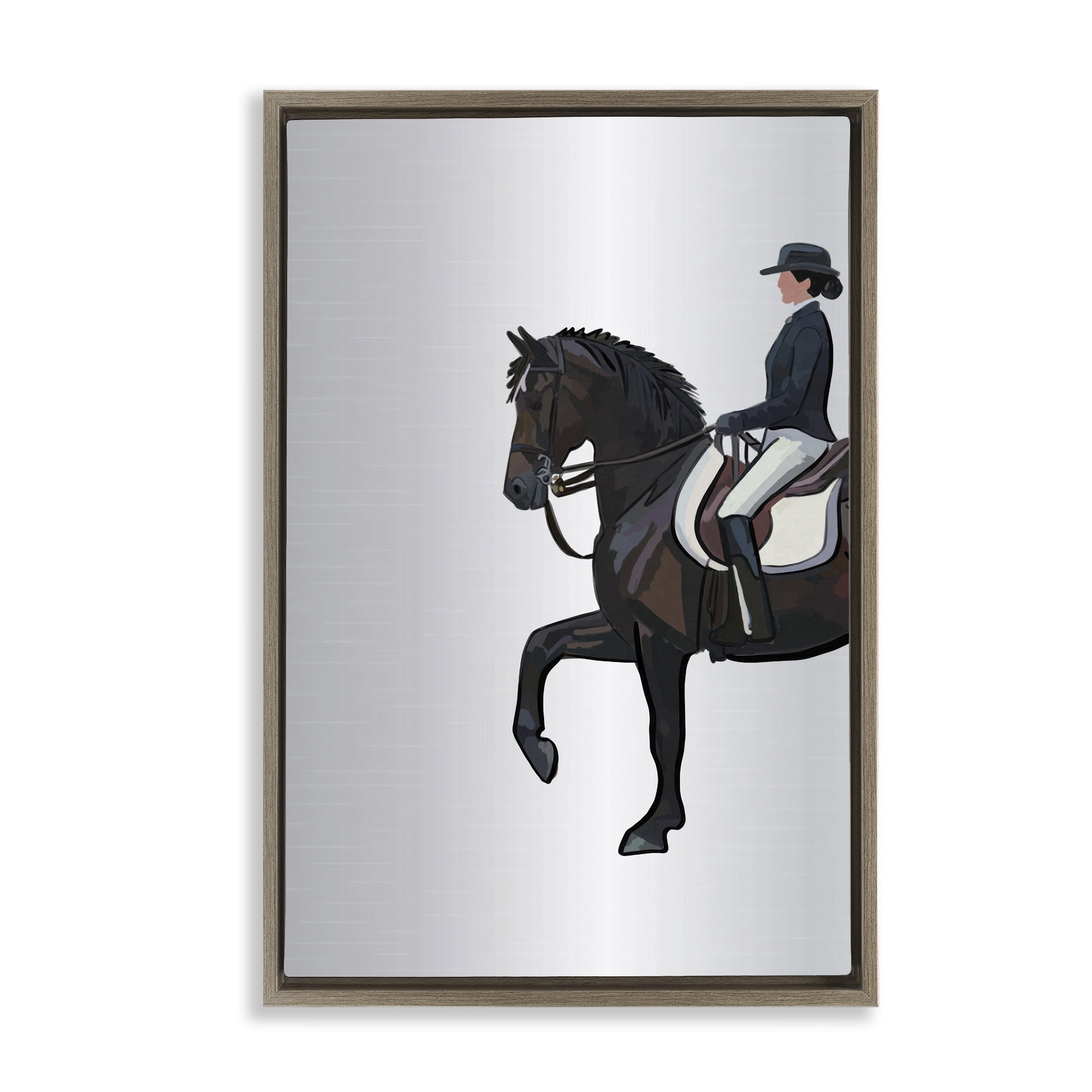 Stupell Industries Equestrian Jockey & Horse Animals & Insects Painting Brown Floater Framed Canvas Art Print Wall Art, 17 x 25