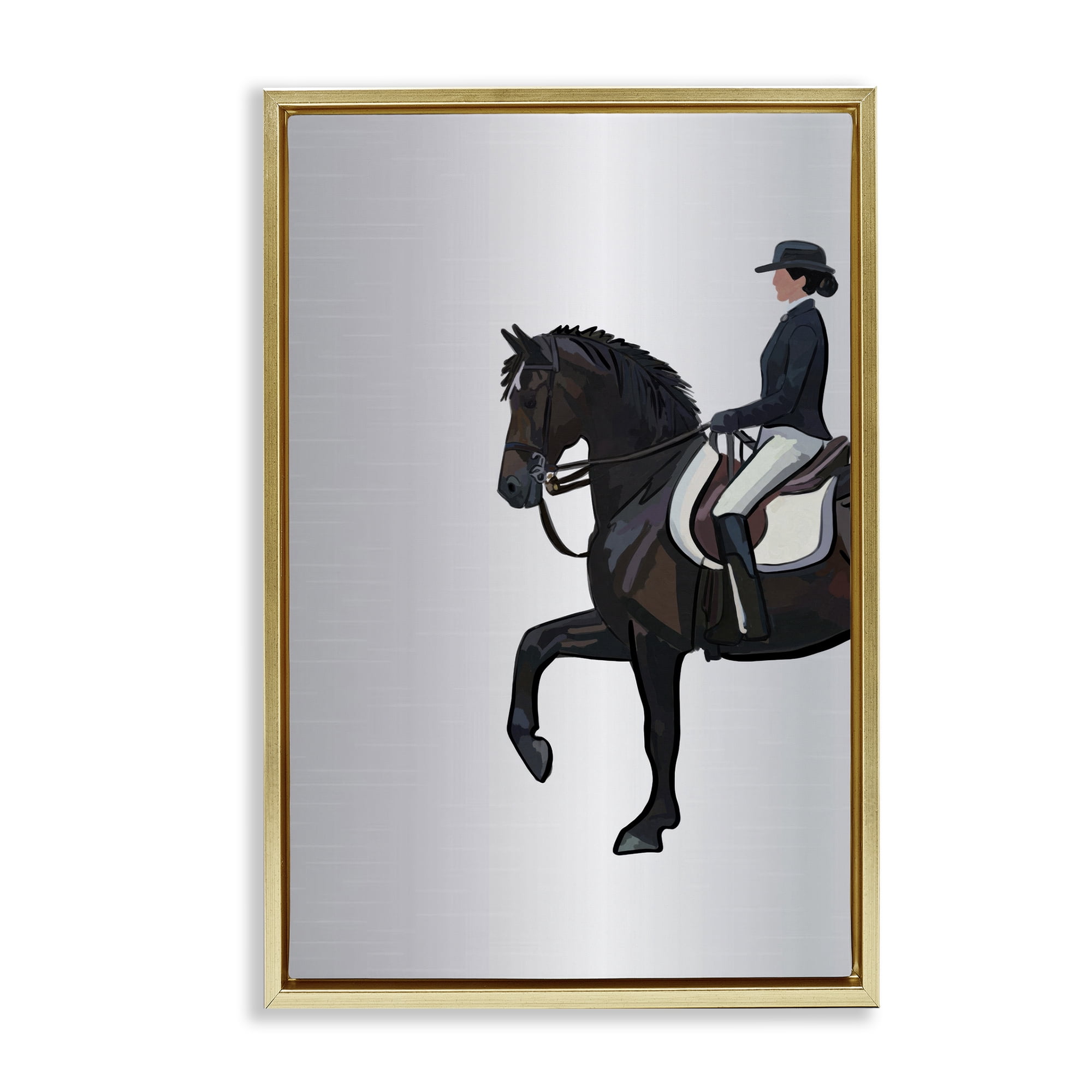 Stupell Industries Equestrian Jockey & Horse Animals & Insects Painting Gold Floater Framed Canvas Art Print Wall Art, 17 x 25