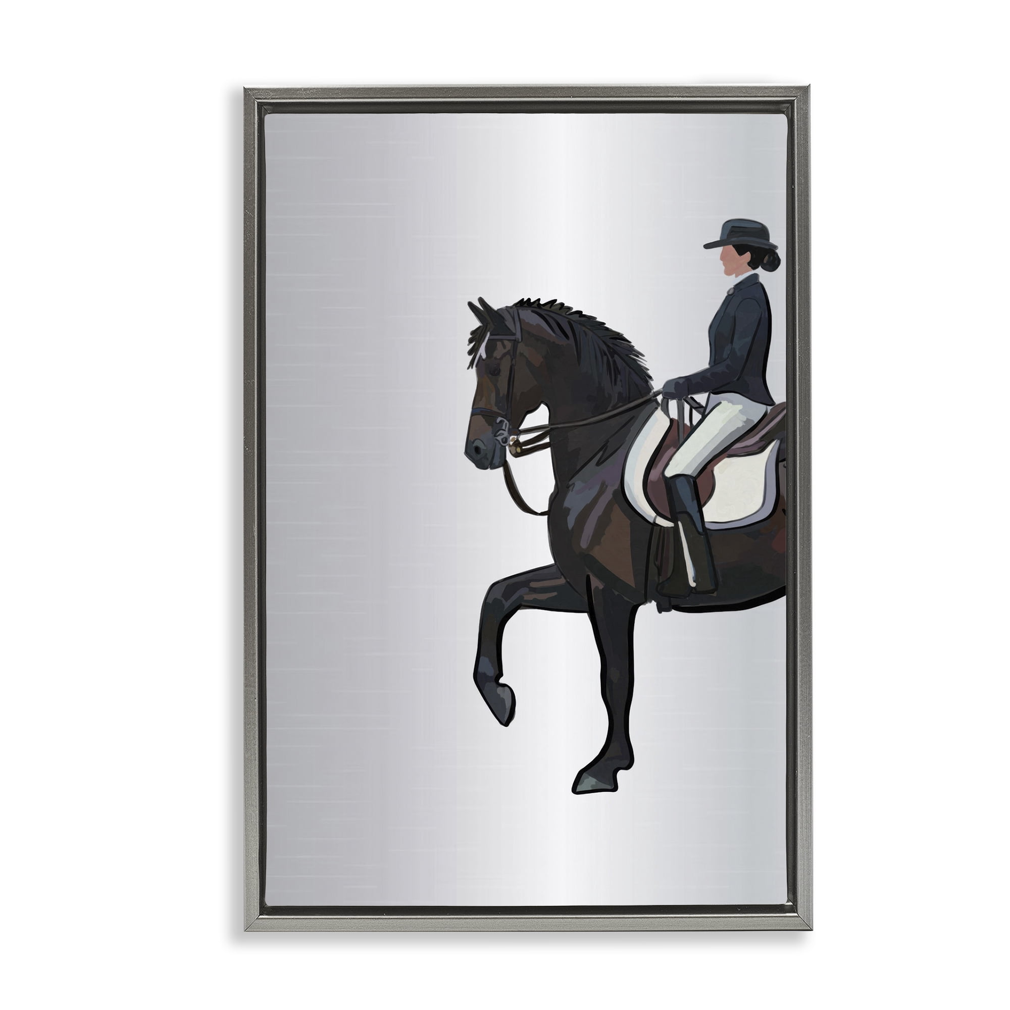 Stupell Industries Equestrian Jockey & Horse Animals & Insects Painting Gray Floater Framed Canvas Art Print Wall Art, 17 x 25