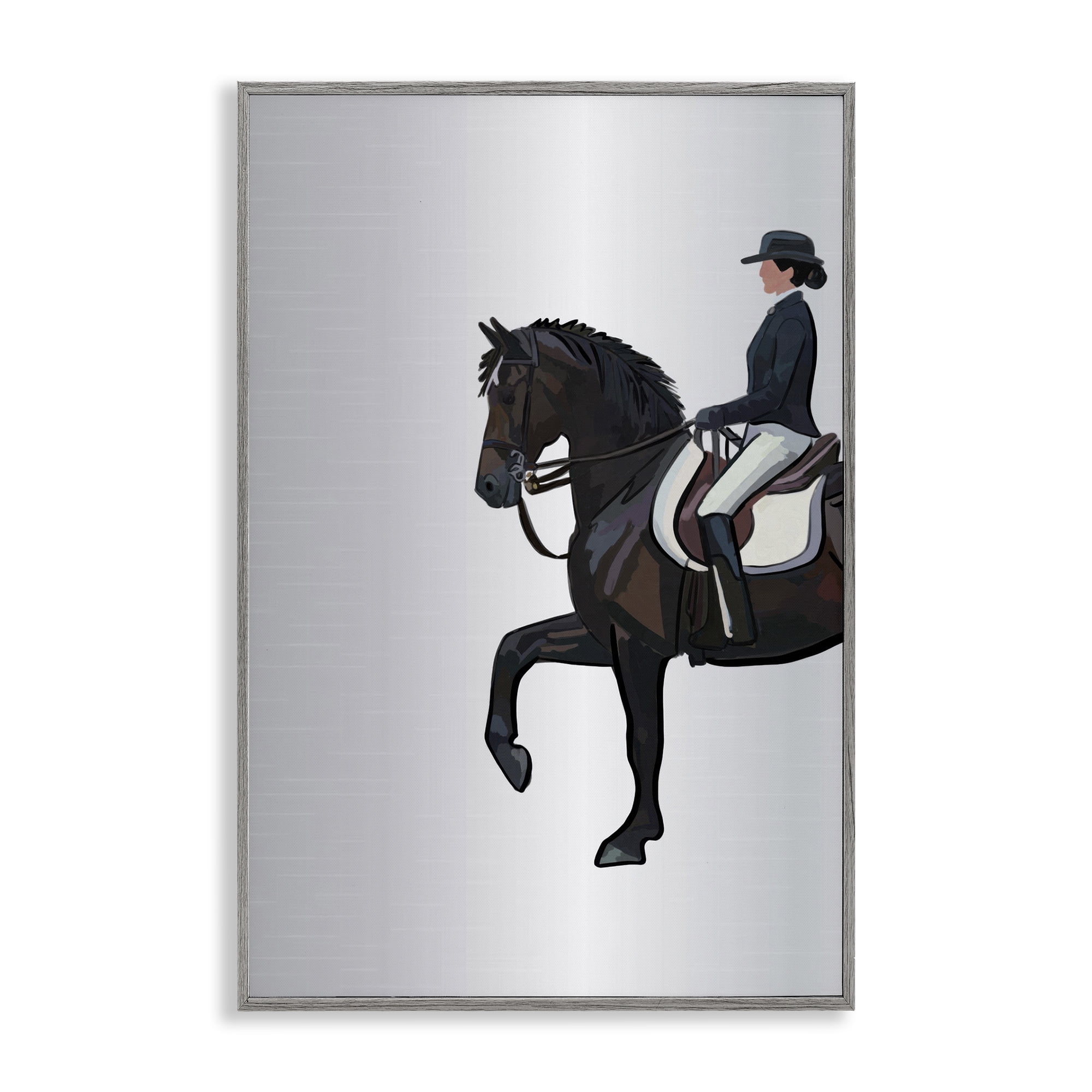 Stupell Industries Equestrian Jockey & Horse Animals & Insects Painting Gray Framed Art Print Wall Art, 12 x 18