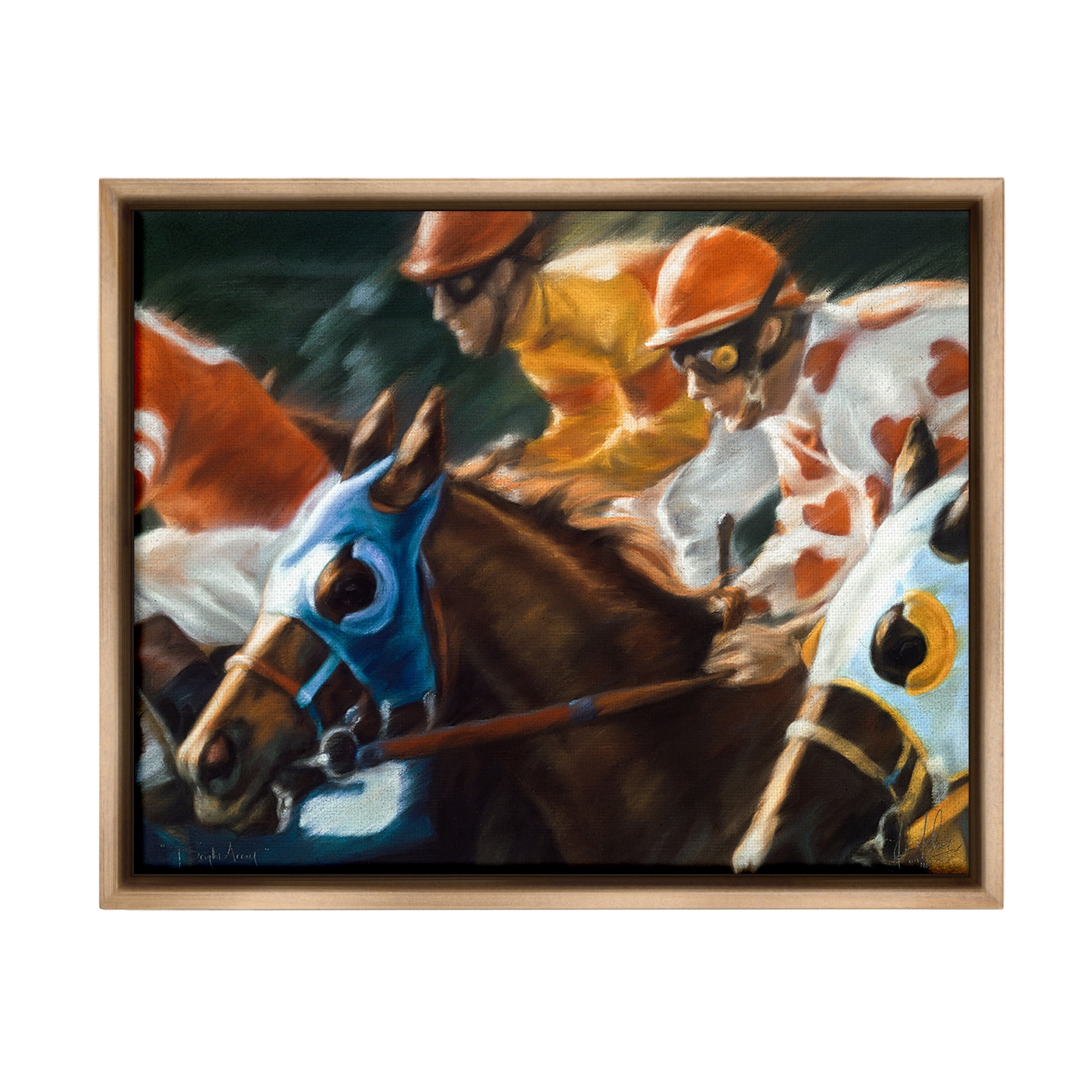 Stupell Industries Equestrian Jockeys Racing Animals & Insects Painting Brown Floater Framed Canvas Art Print Wall Art, 21 x 17