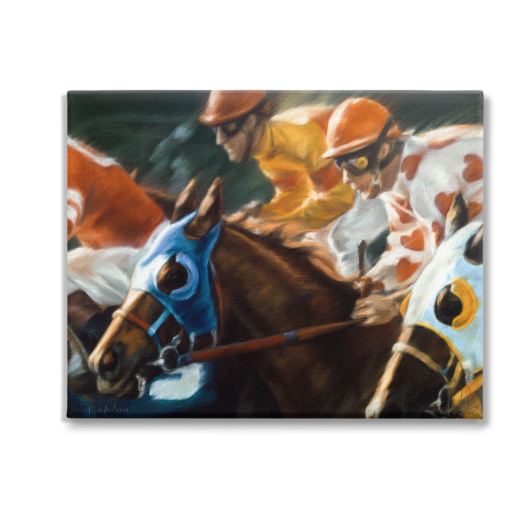 Stupell Industries Equestrian Jockeys Racing Animals & Insects Painting Gallery Wrapped Canvas Art Print Wall Art, 20 x 16