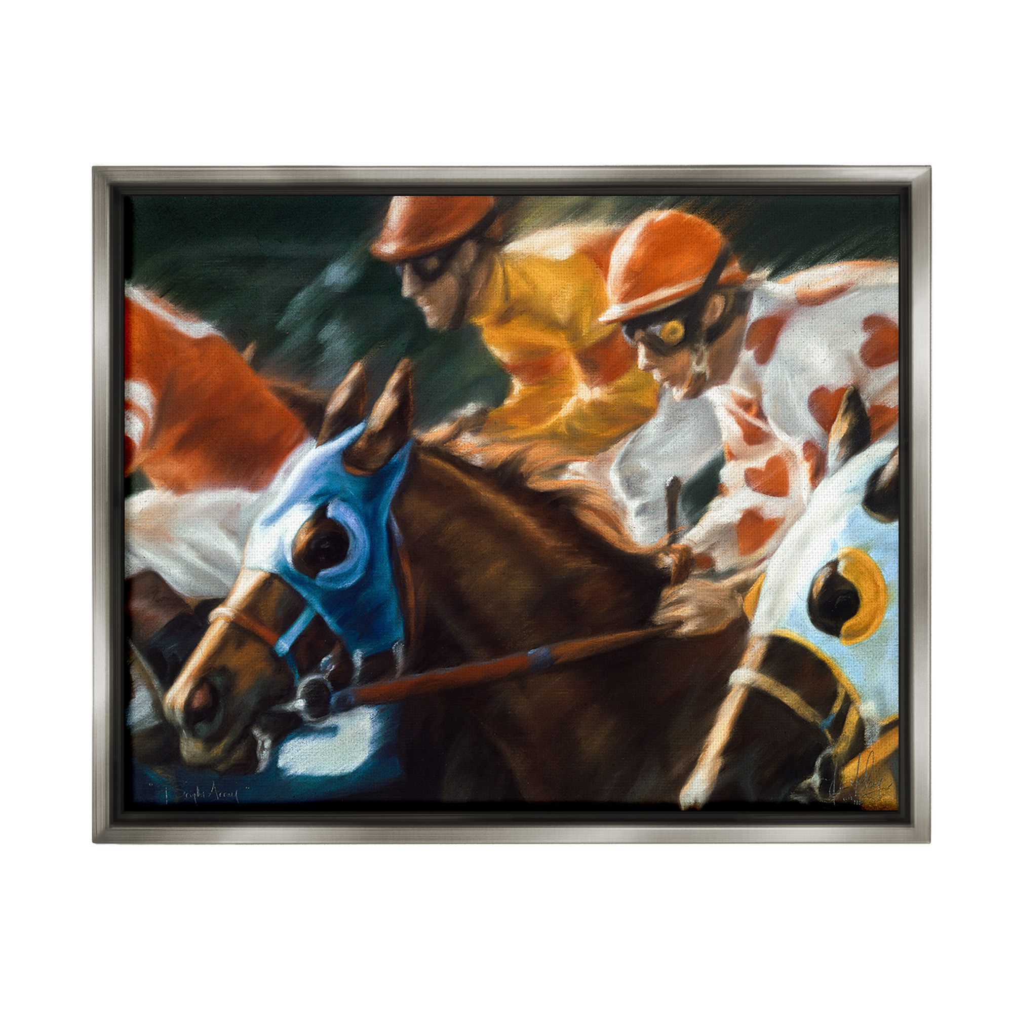Stupell Industries Equestrian Jockeys Racing Animals & Insects Painting Gray Floater Framed Canvas Art Print Wall Art, 21 x 17