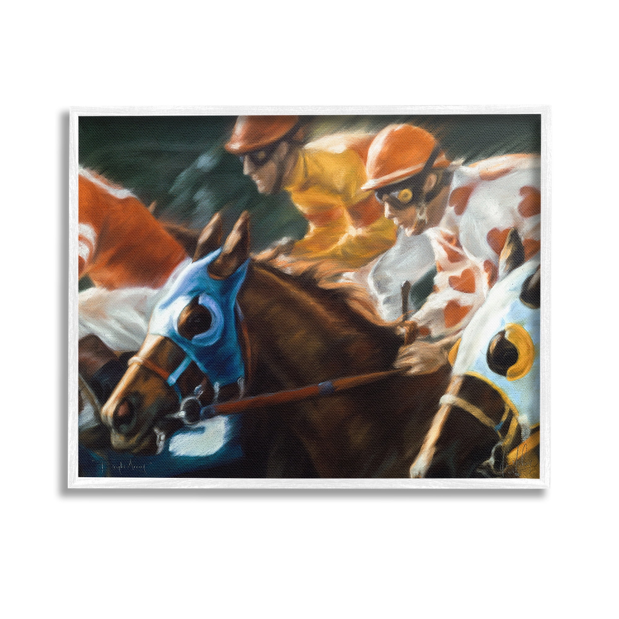Stupell Industries Equestrian Jockeys Racing Animals & Insects Painting White Framed Art Print Wall Art, 14 x 11