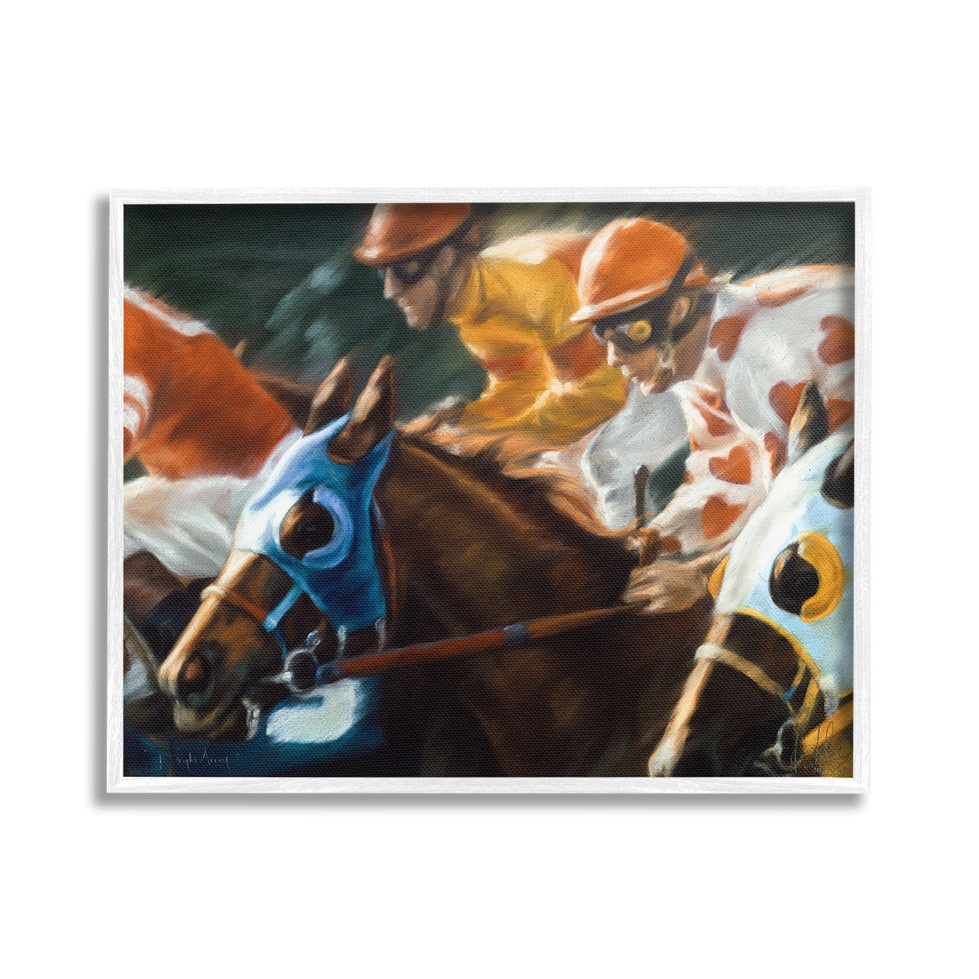 Stupell Industries Equestrian Jockeys Racing Animals & Insects Painting White Framed Art Print Wall Art, 30 x 24