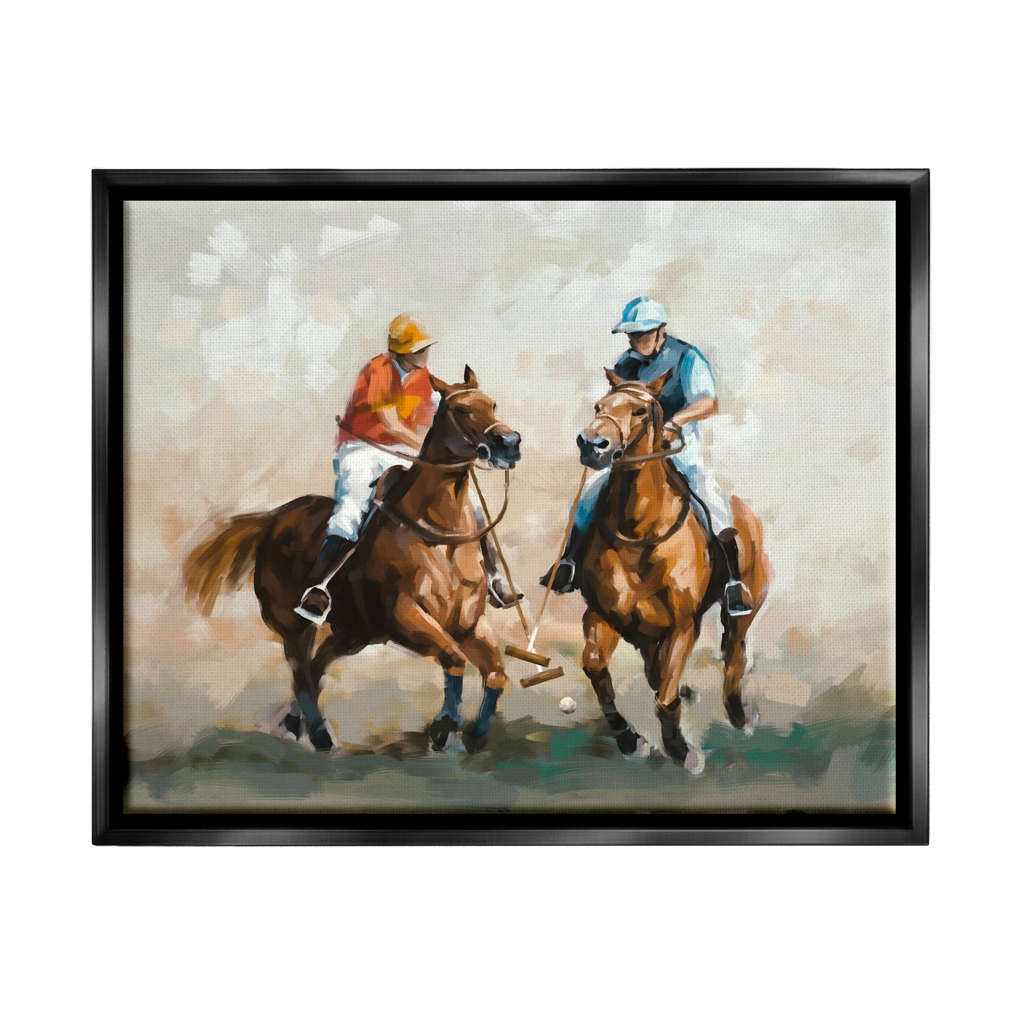 Stupell Industries Equestrian Polo Players Animals & Insects Painting Black Floater Framed Art Print Wall Art, 31 x 25