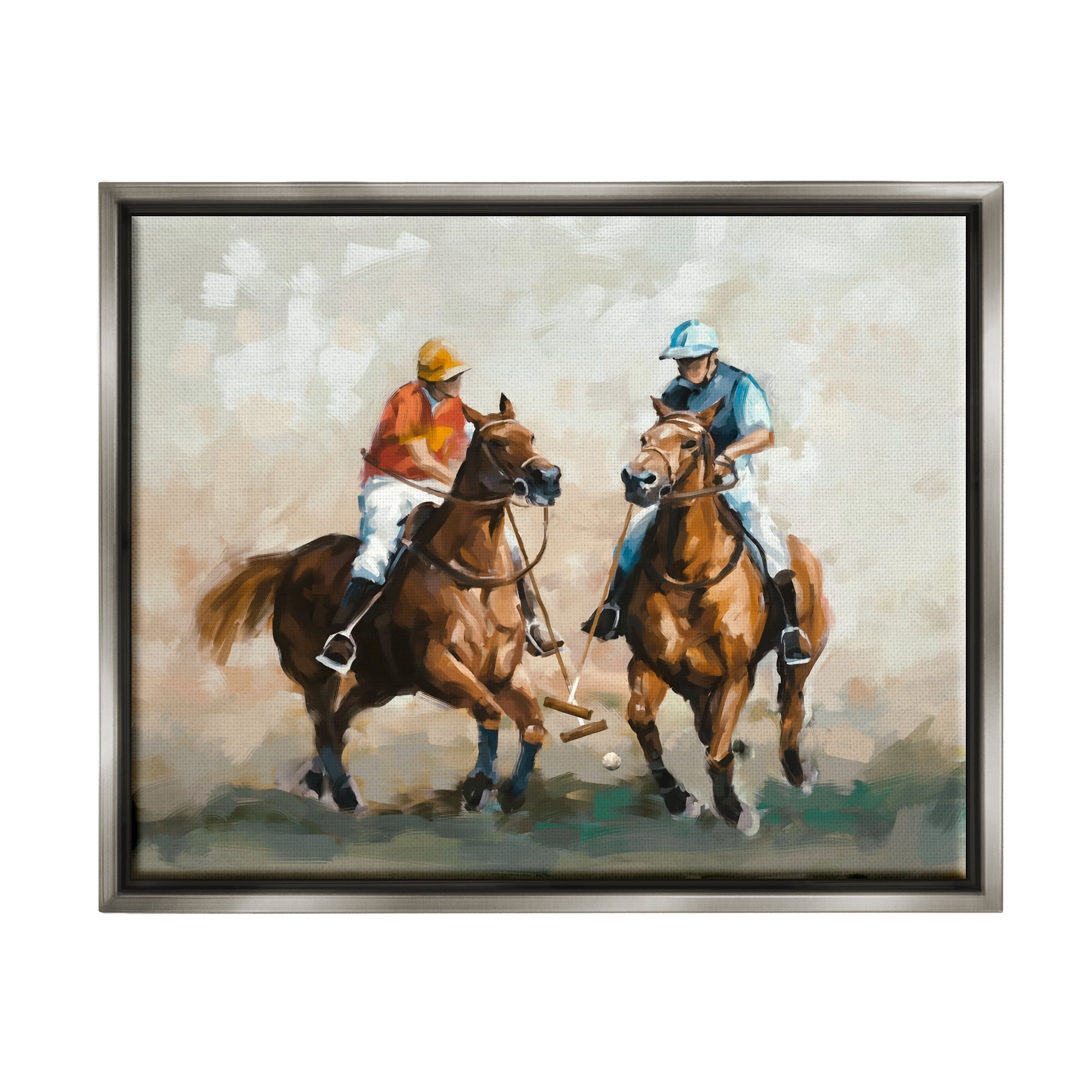 Stupell Industries Equestrian Polo Players Animals & Insects Painting Gray Floater Framed Art Print Wall Art, 21 x 17
