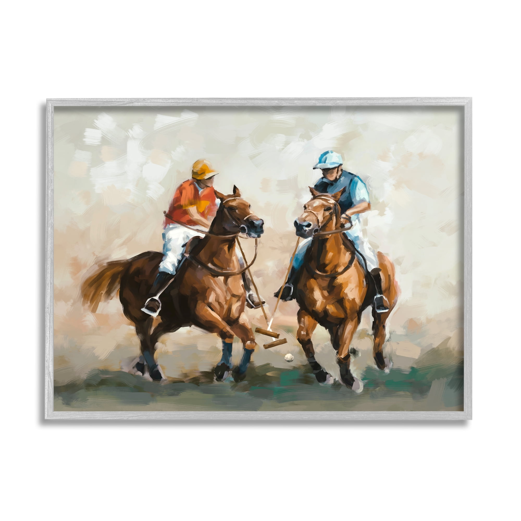 Stupell Industries Equestrian Polo Players Animals & Insects Painting Gray Framed Art Print Wall Art, 14 x 11