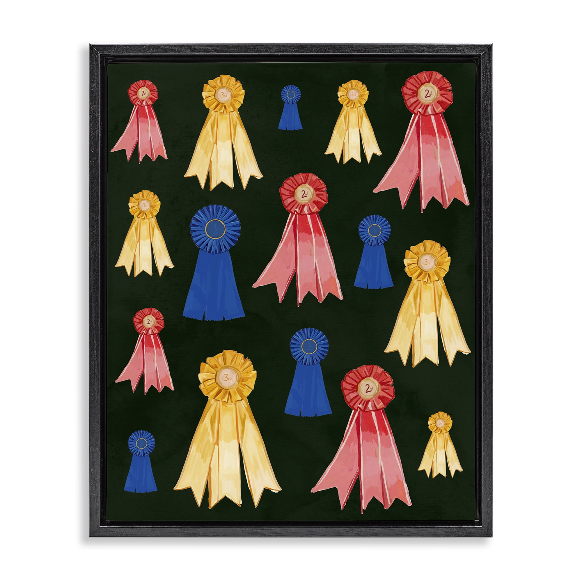 Stupell Industries Equestrian Ribbon Awards Sports Painting Black Floater Framed Art Print Wall Art, 25 x 31