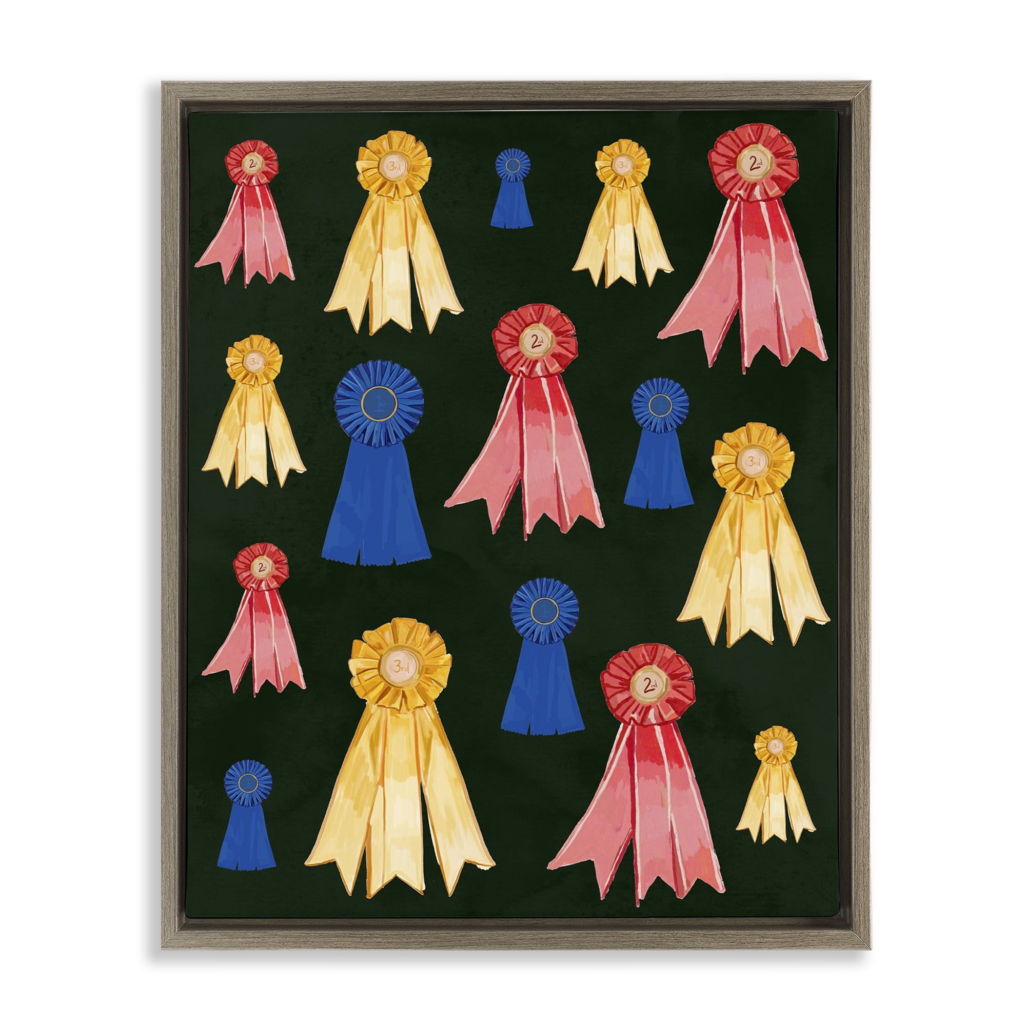 Stupell Industries Equestrian Ribbon Awards Sports Painting Brown Floater Framed Art Print Wall Art, 17 x 21