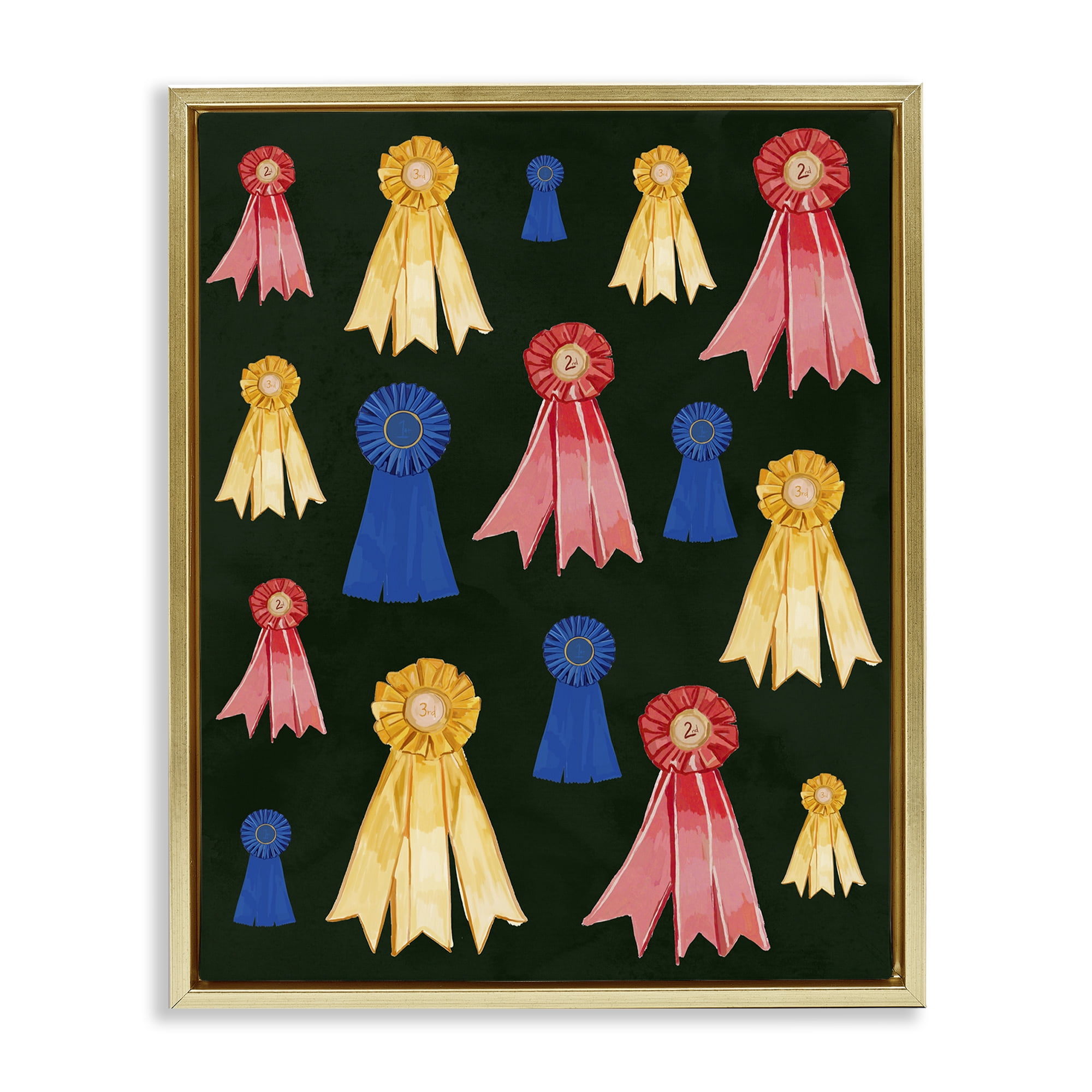 Stupell Industries Equestrian Ribbon Awards Sports Painting Gold Floater Framed Art Print Wall Art, 17 x 21