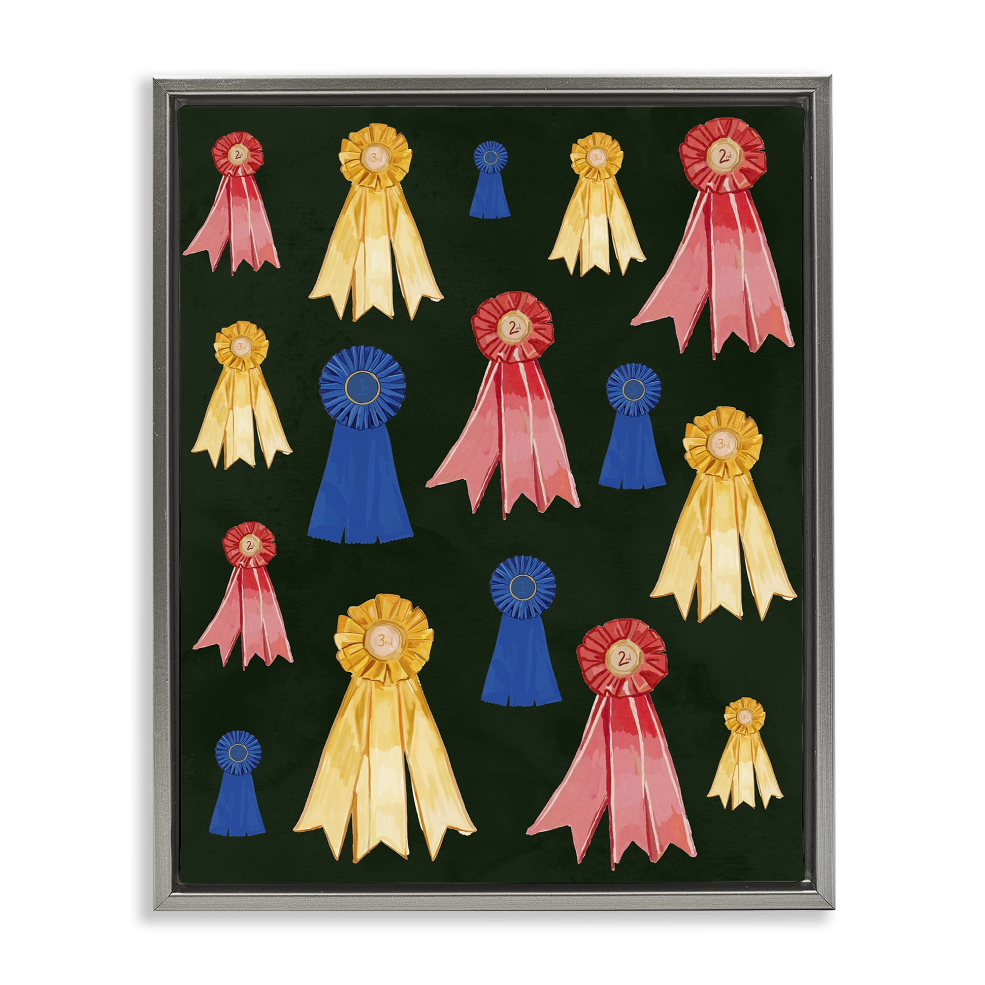 Stupell Industries Equestrian Ribbon Awards Sports Painting Gray Floater Framed Art Print Wall Art, 17 x 21