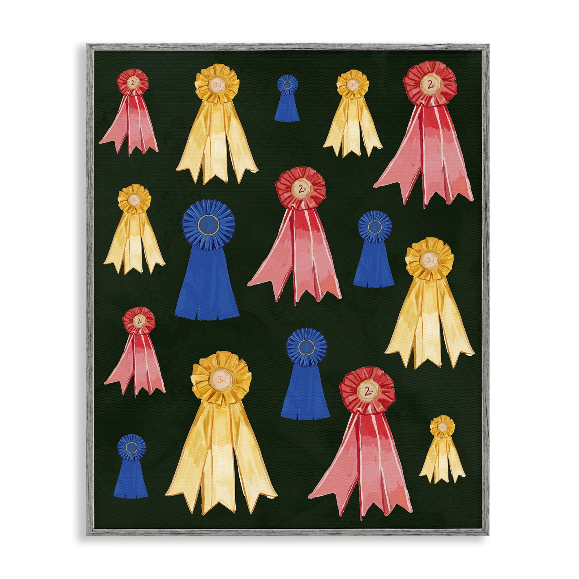 Stupell Industries Equestrian Ribbon Awards Sports Painting Gray Framed Art Print Wall Art, 11 x 14