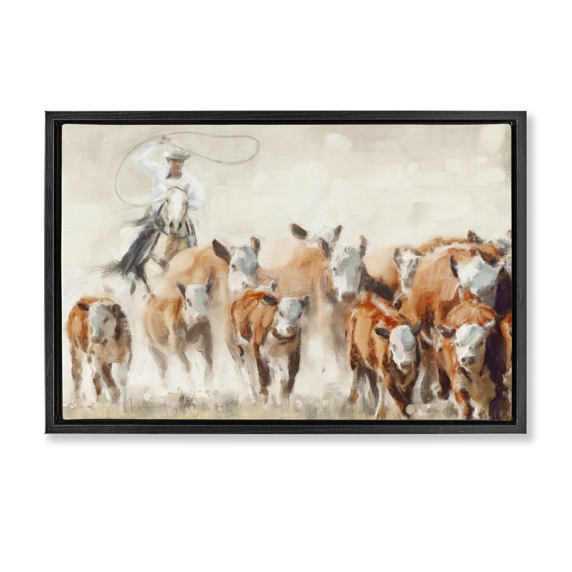 Stupell Industries Equestrian Round Up Animals & Insects Painting Black Floater Framed Canvas Art Print Wall Art, 31 x 21