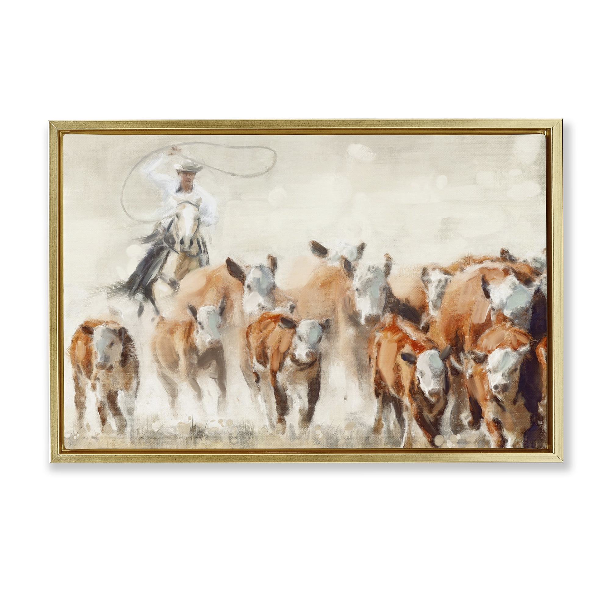 Stupell Industries Equestrian Round Up Animals & Insects Painting Gold Floater Framed Canvas Art Print Wall Art, 31 x 21