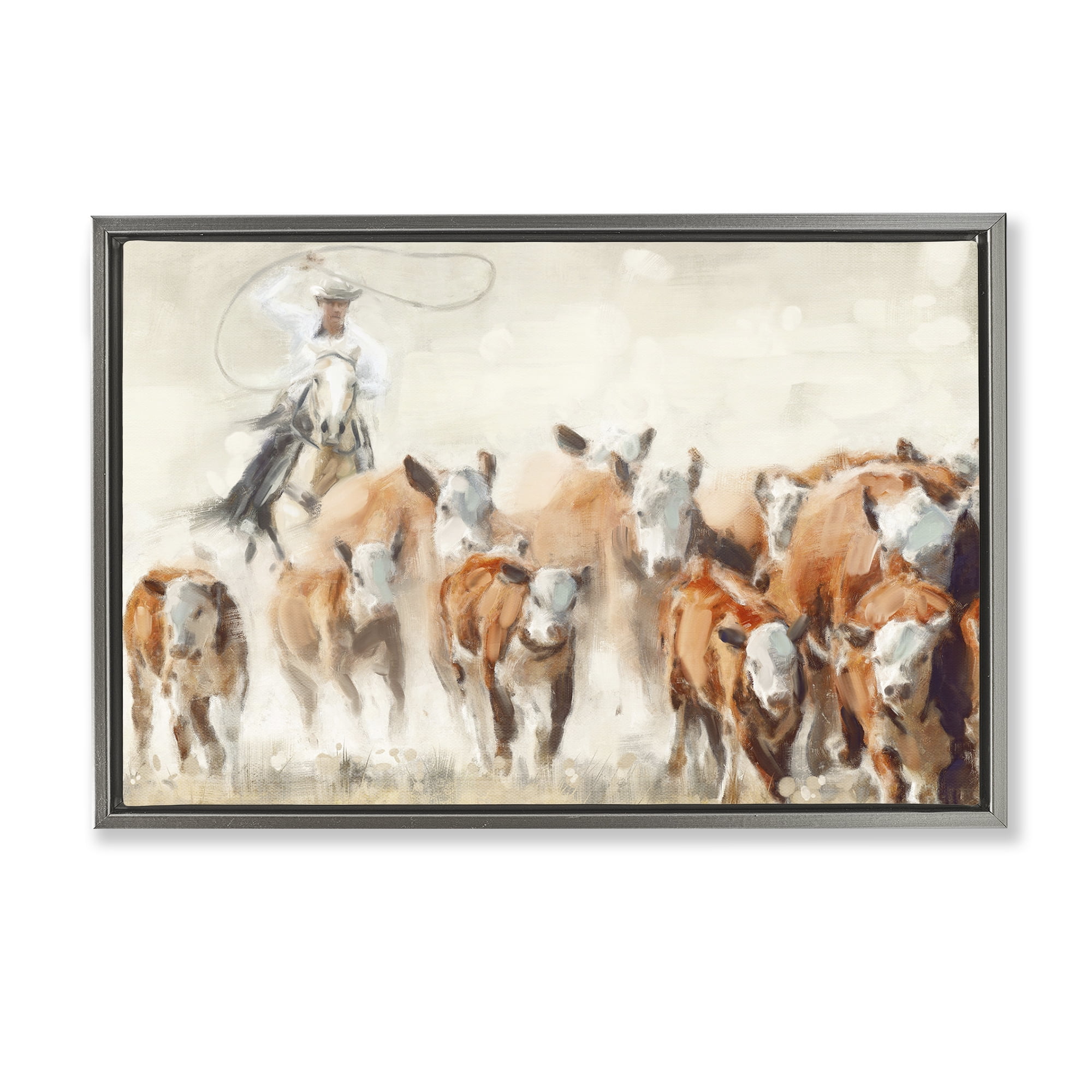 Stupell Industries Equestrian Round Up Animals & Insects Painting Gray Floater Framed Canvas Art Print Wall Art, 25 x 17