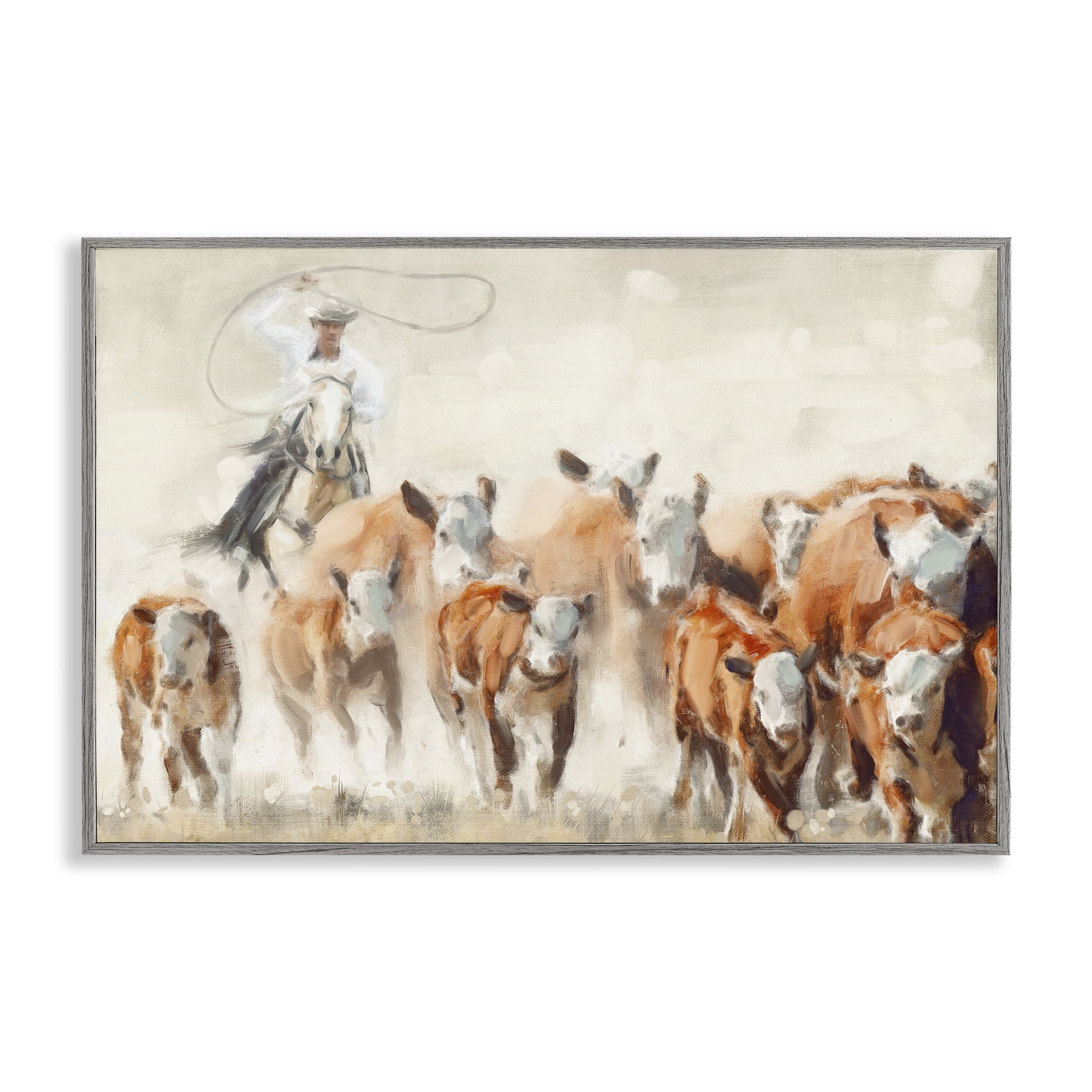 Stupell Industries Equestrian Round Up Animals & Insects Painting Gray Framed Art Print Wall Art, 30 x 20