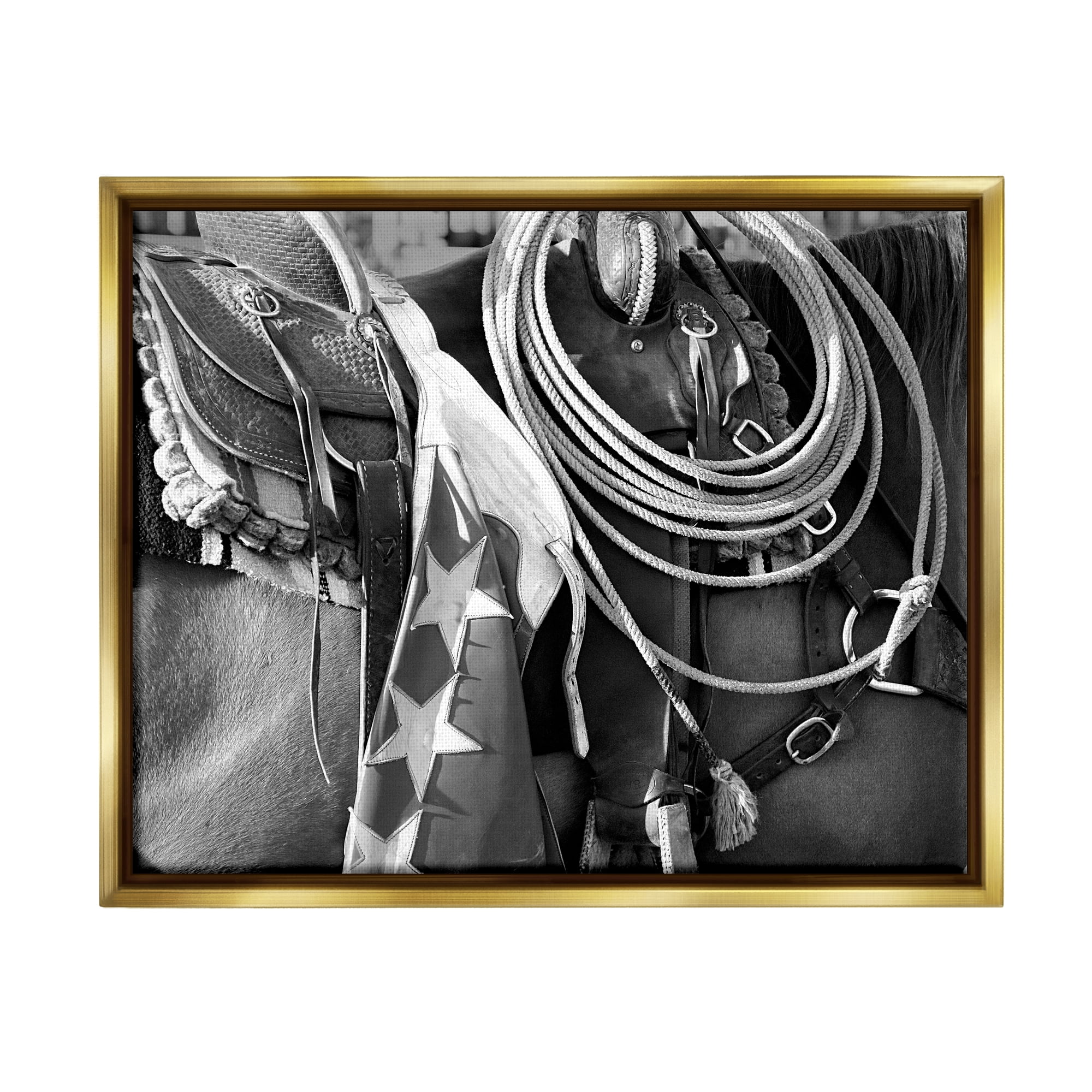 Stupell Industries Equestrian Saddle Photography Animals & Insects Photography Gold Floater Framed Canvas Art Print Wall Art, 21 x 17