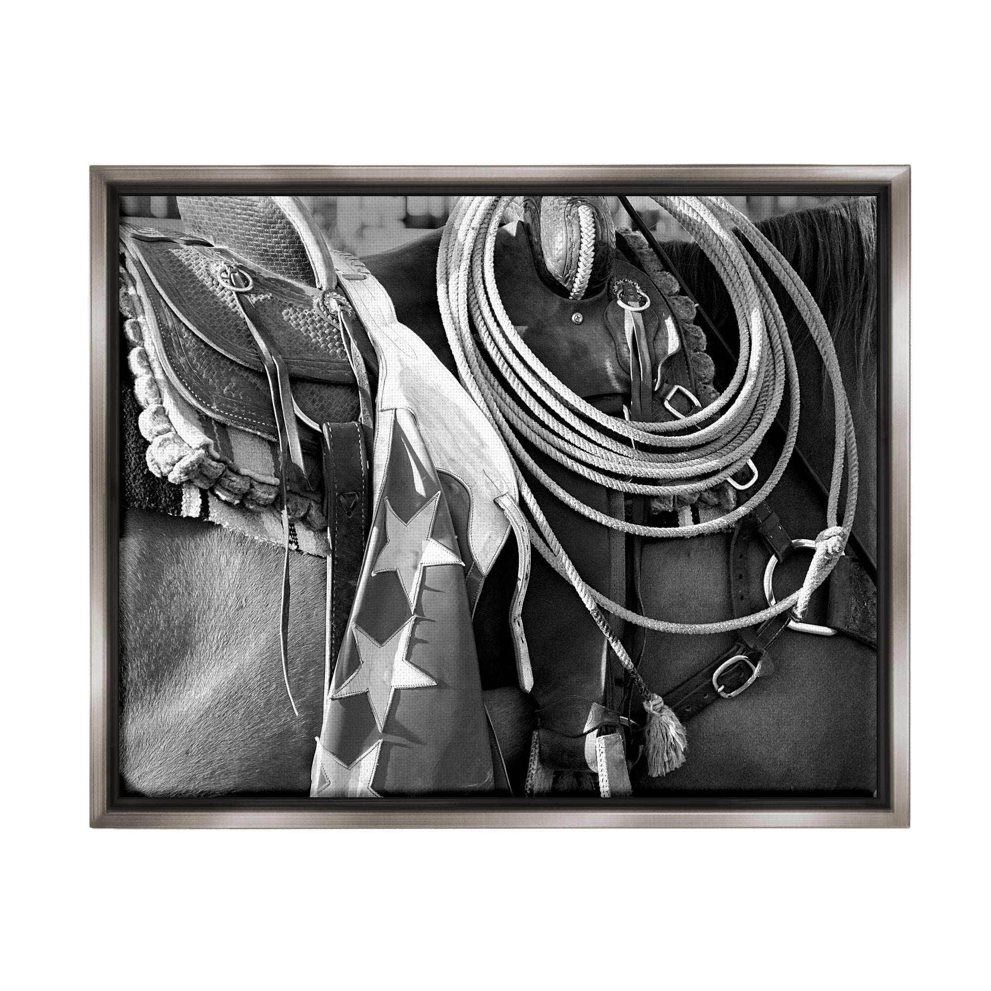 Stupell Industries Equestrian Saddle Photography Animals & Insects Photography Gray Floater Framed Canvas Art Print Wall Art, 31 x 25