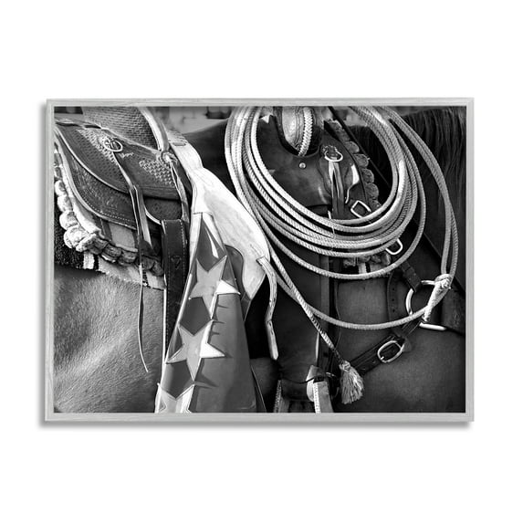 Stupell Industries Equestrian Saddle Photography Animals & Insects Photography Gray Framed Art Print Wall Art, 14 x 11