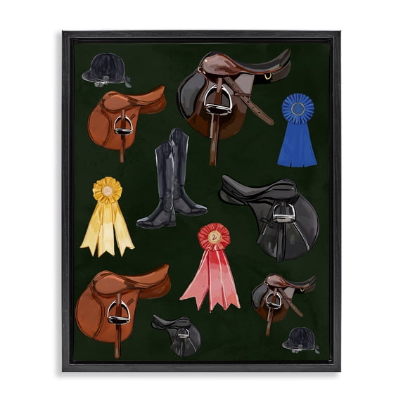 Stupell Industries Eclectic Equestrian Saddles & Ribbons Black Floating Frame Canvas Art, 17 x 21, by Amelia Noyes