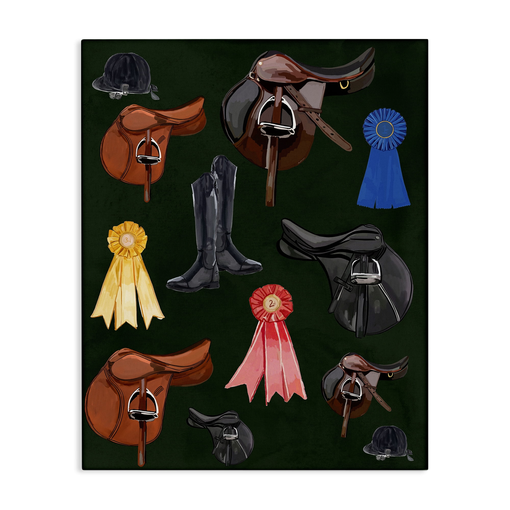 Stupell Industries Equestrian Saddles & Ribbons Sports Painting Gallery Wrapped Canvas Art Print Wall Art, 16 x 20