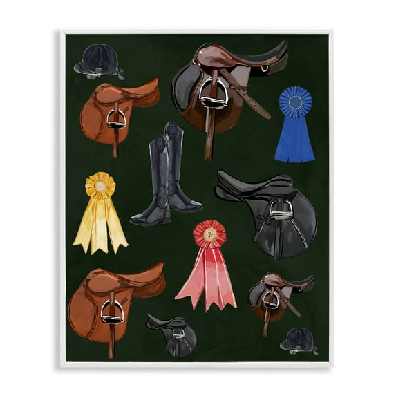 Stupell Industries Equestrian Saddles & Ribbons Sports Painting White Framed Art Print Wall Art, 24 x 30