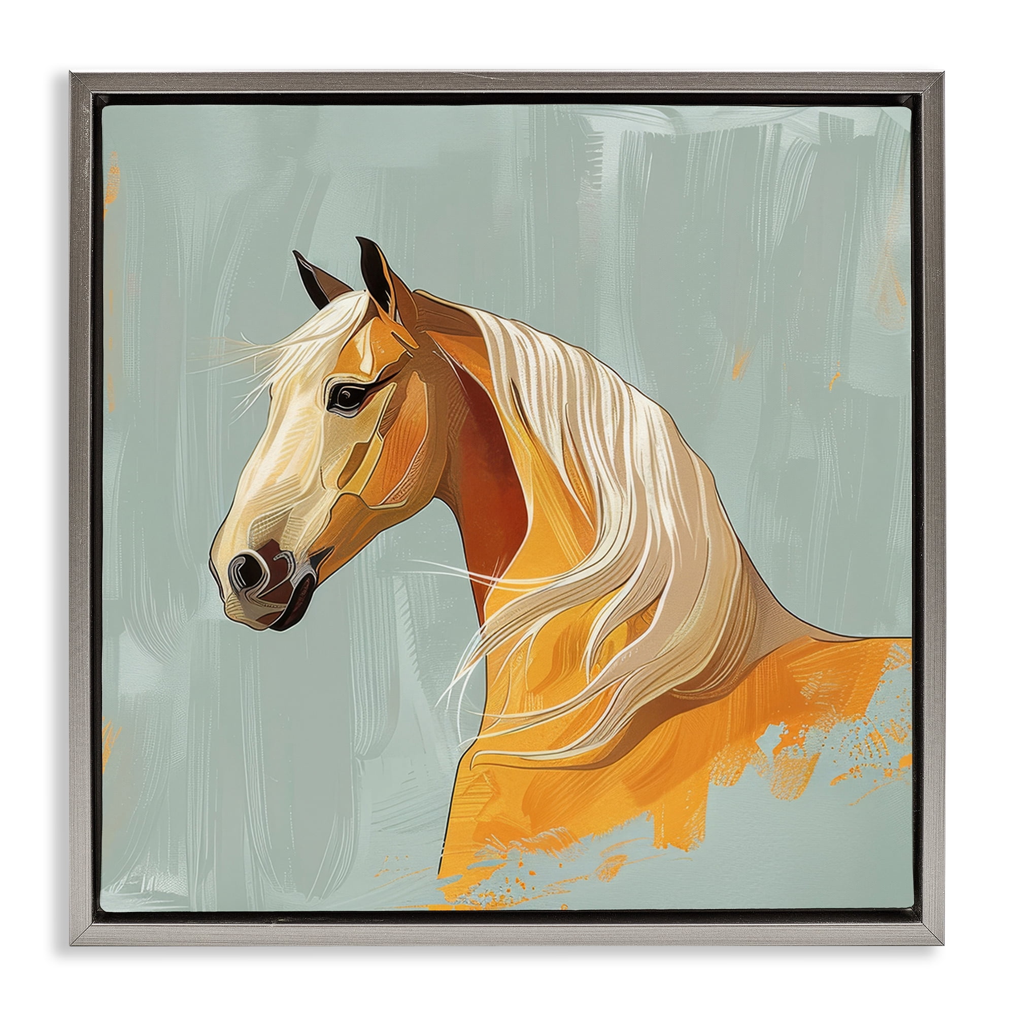 Stupell Industries Equine Elegance Portrait Animals Painting Gray Floater Framed Canvas Art Print Wall Art, 18 x 18