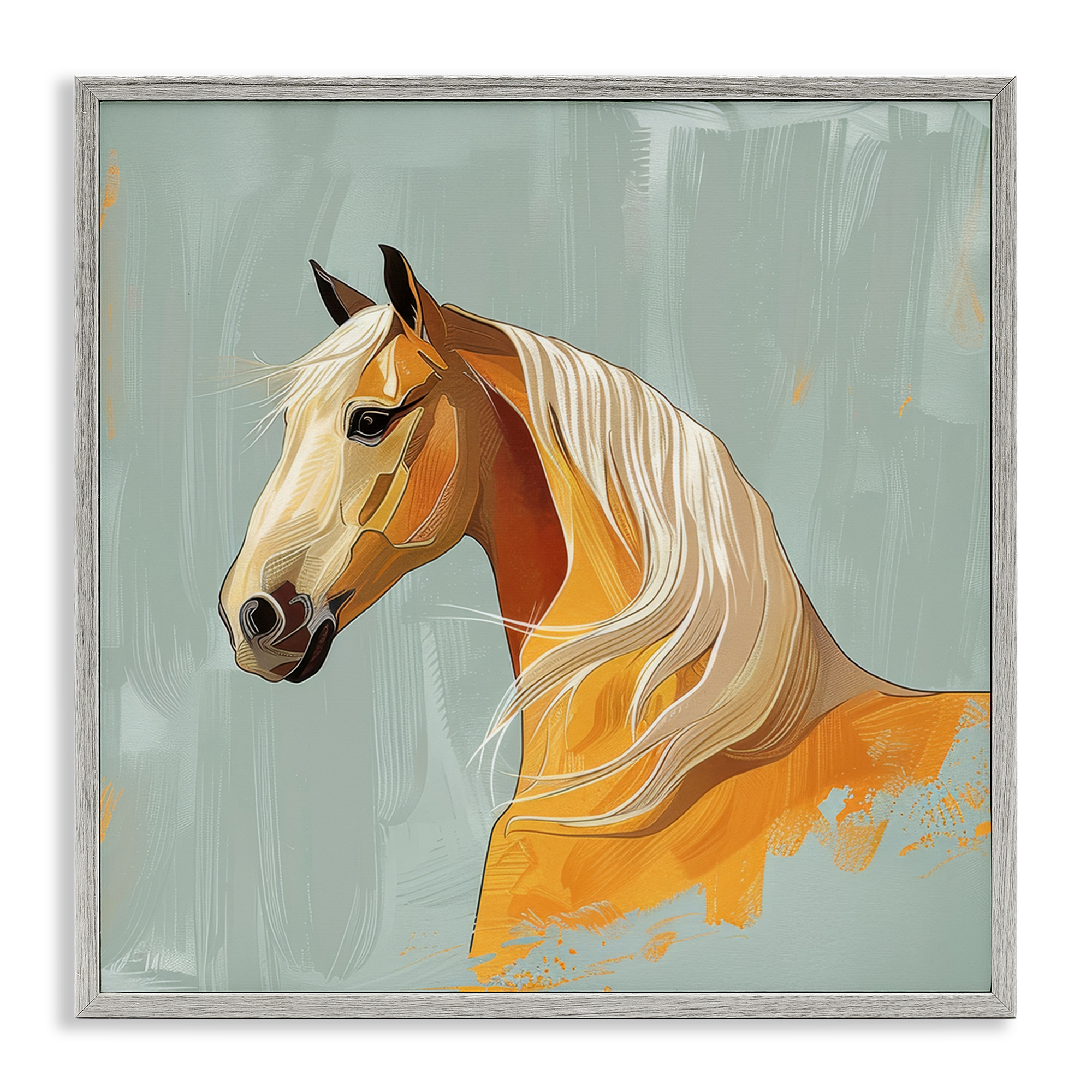 Stupell Industries Equine Elegance Portrait Animals Painting Gray Framed Art Print Wall Art, 12 x 12