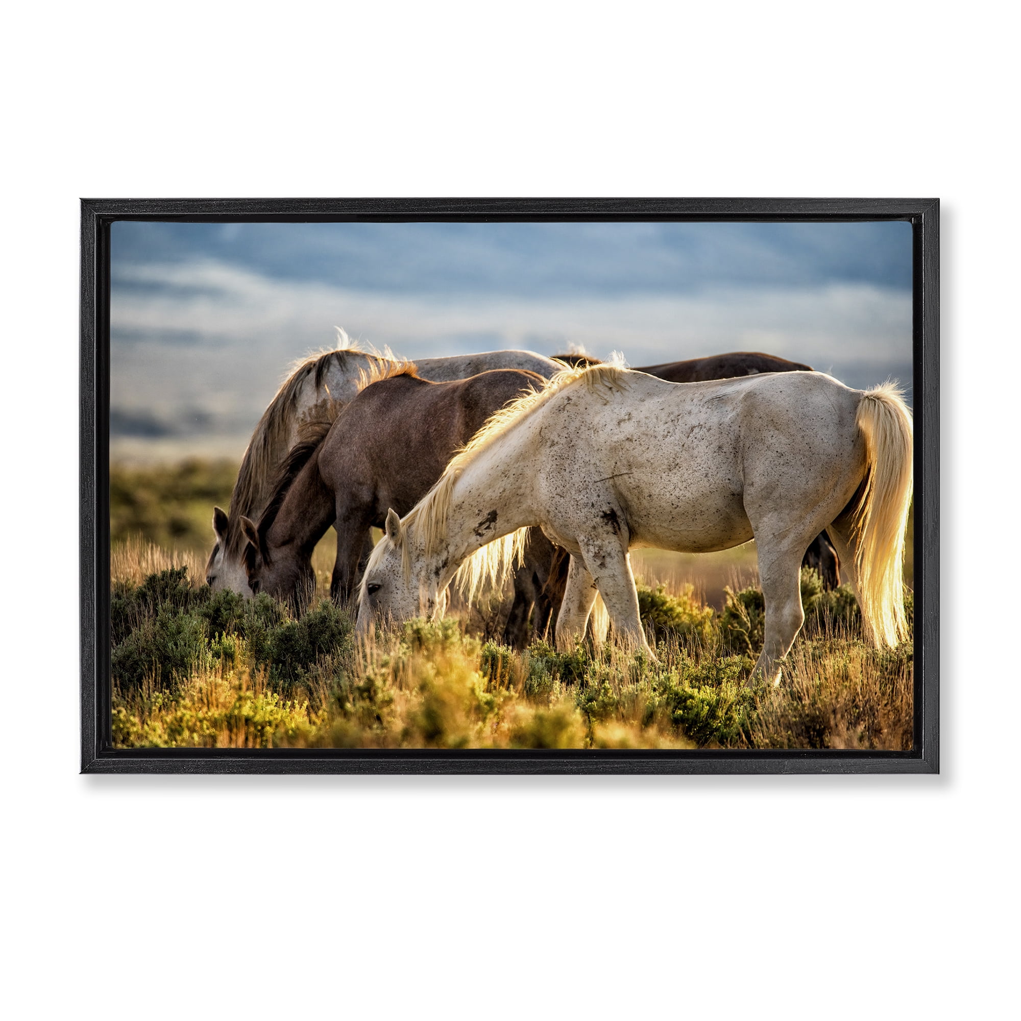 Stupell Industries Equine Evening Graze Black Framed Floater Canvas Wall Art, design by Tim West