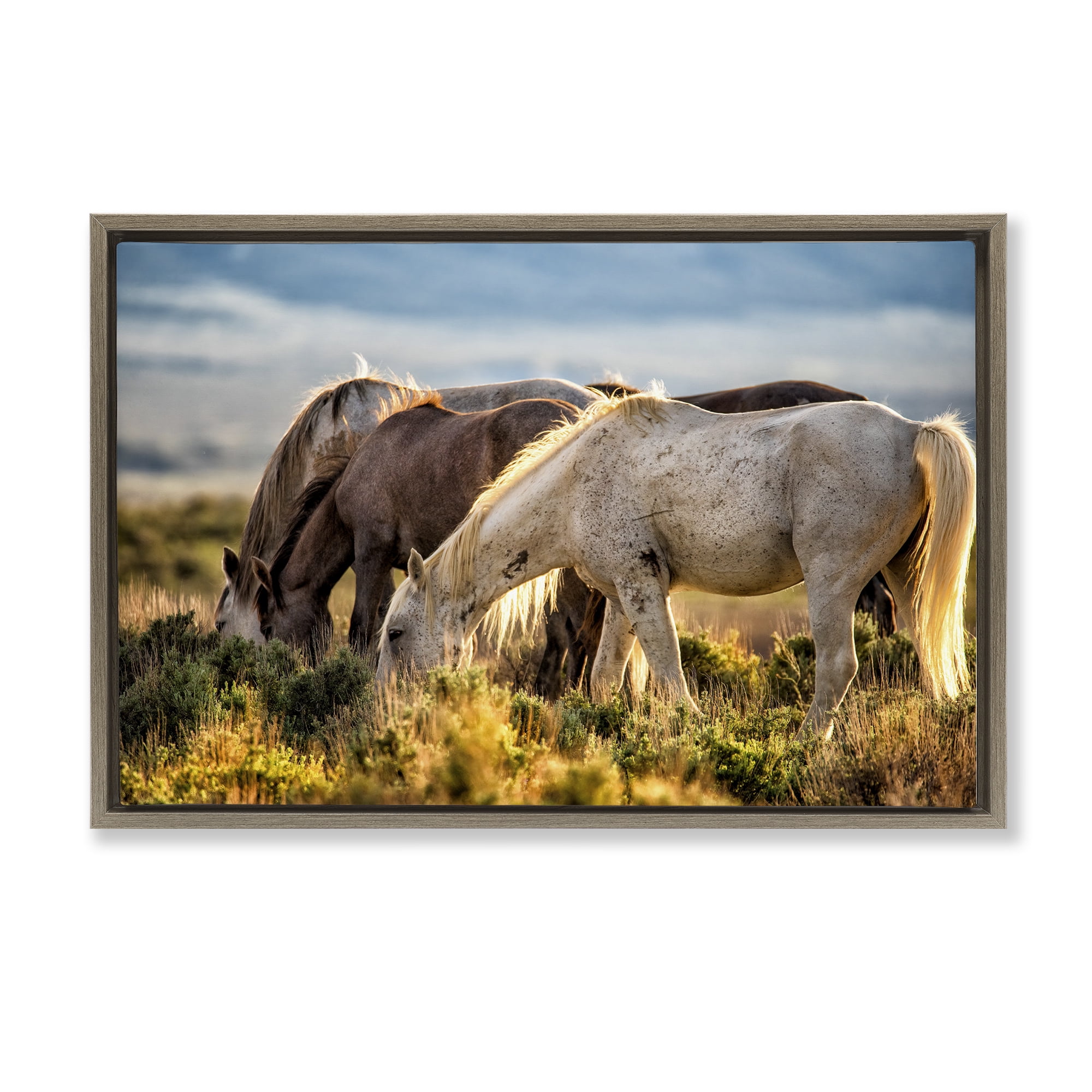 Stupell Industries Equine Evening Graze Brown Framed Floater Canvas Wall Art, design by Tim West