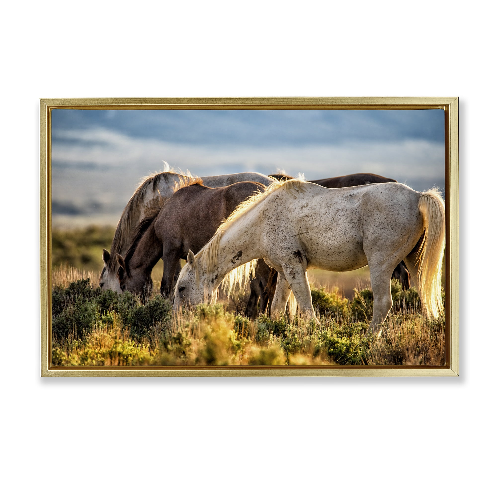 Stupell Industries Equine Evening Graze Gold Framed Floater Canvas Wall Art, design by Tim West