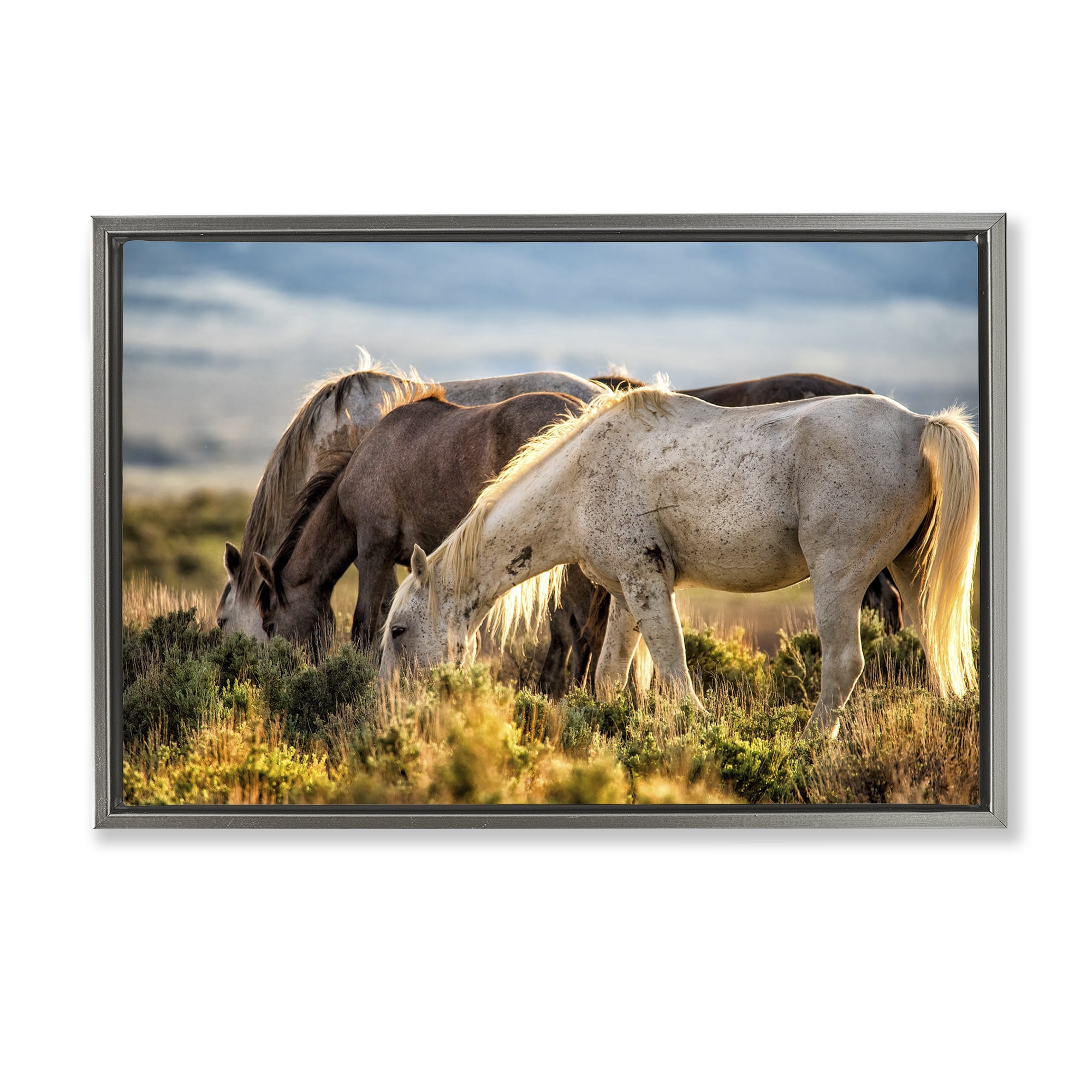 Stupell Industries Equine Evening Graze Gray Framed Floater Canvas Wall Art, design by Tim West