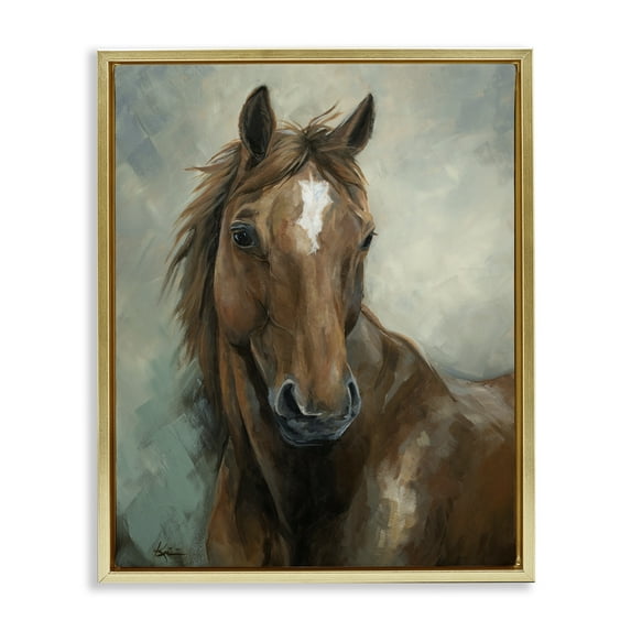 Stupell Industries Equine Horse Painting Gold Framed Floater Canvas Wall Art design by Lindsay Kivi Fine Art, 21 x 17