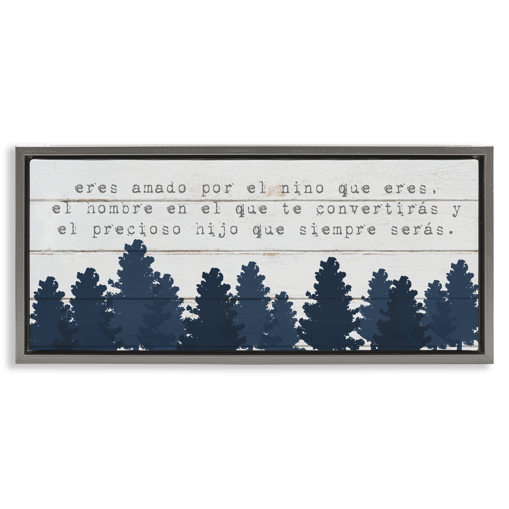 Stupell Industries Eres Amado, Hoy y Siempre Inspirational Quotes & Sayings Painting Gray Floater Framed Art Print Wall Art, 25 x 11
