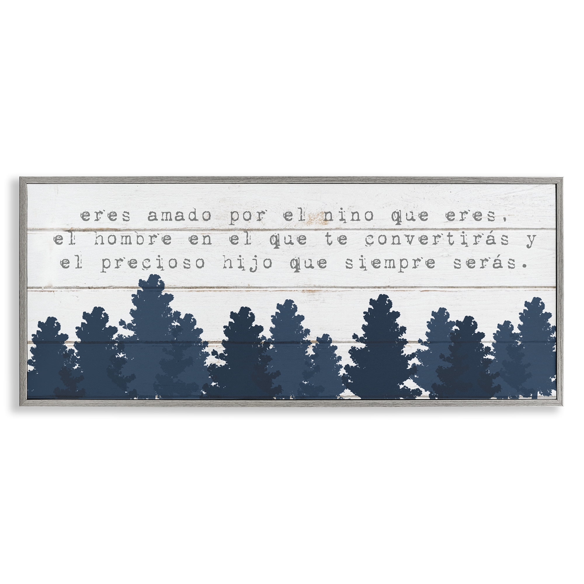 Stupell Industries Eres Amado, Hoy y Siempre Inspirational Quotes & Sayings Painting Gray Framed Art Print Wall Art, 30 x 13