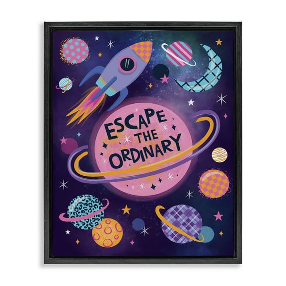 Stupell Industries Escape Ordinary Outer Space Astrology & Stars Painting Black Floater Framed Canvas Art Print Wall Art, 17 x 21
