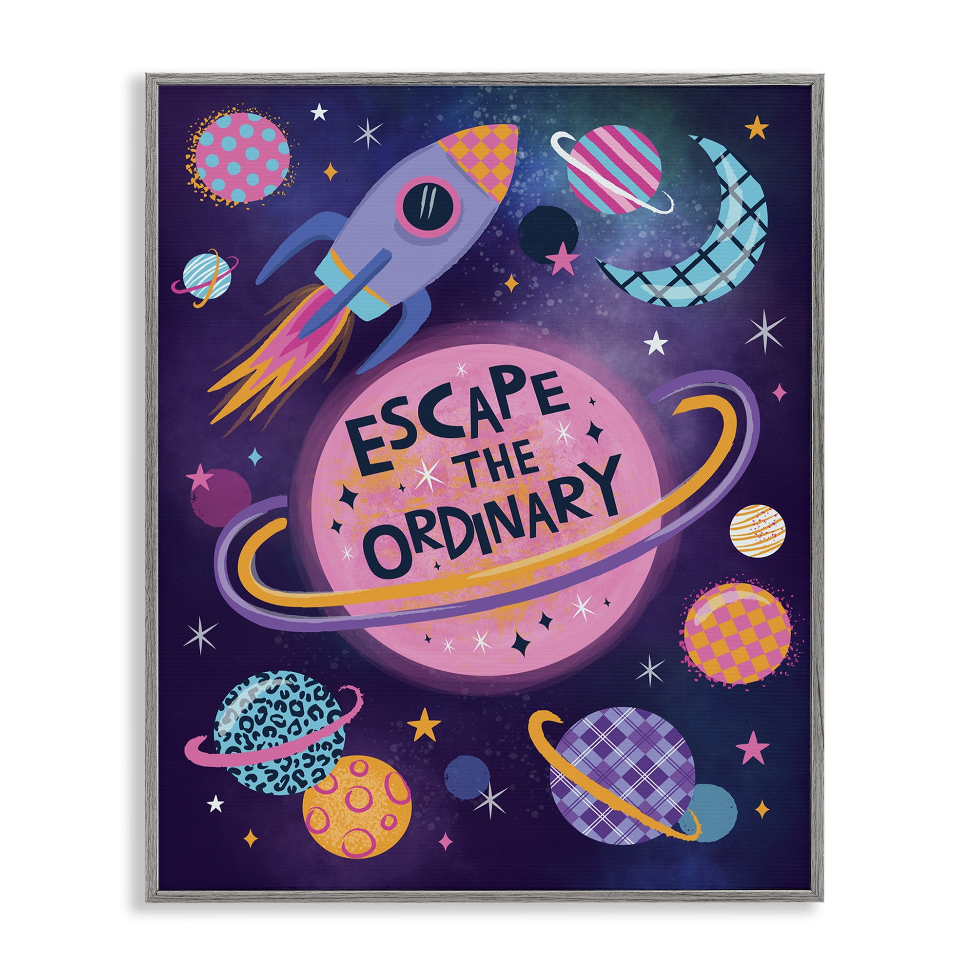 Stupell Industries Escape Ordinary Outer Space Astrology & Stars Painting Gray Framed Art Print Wall Art, 24 x 30