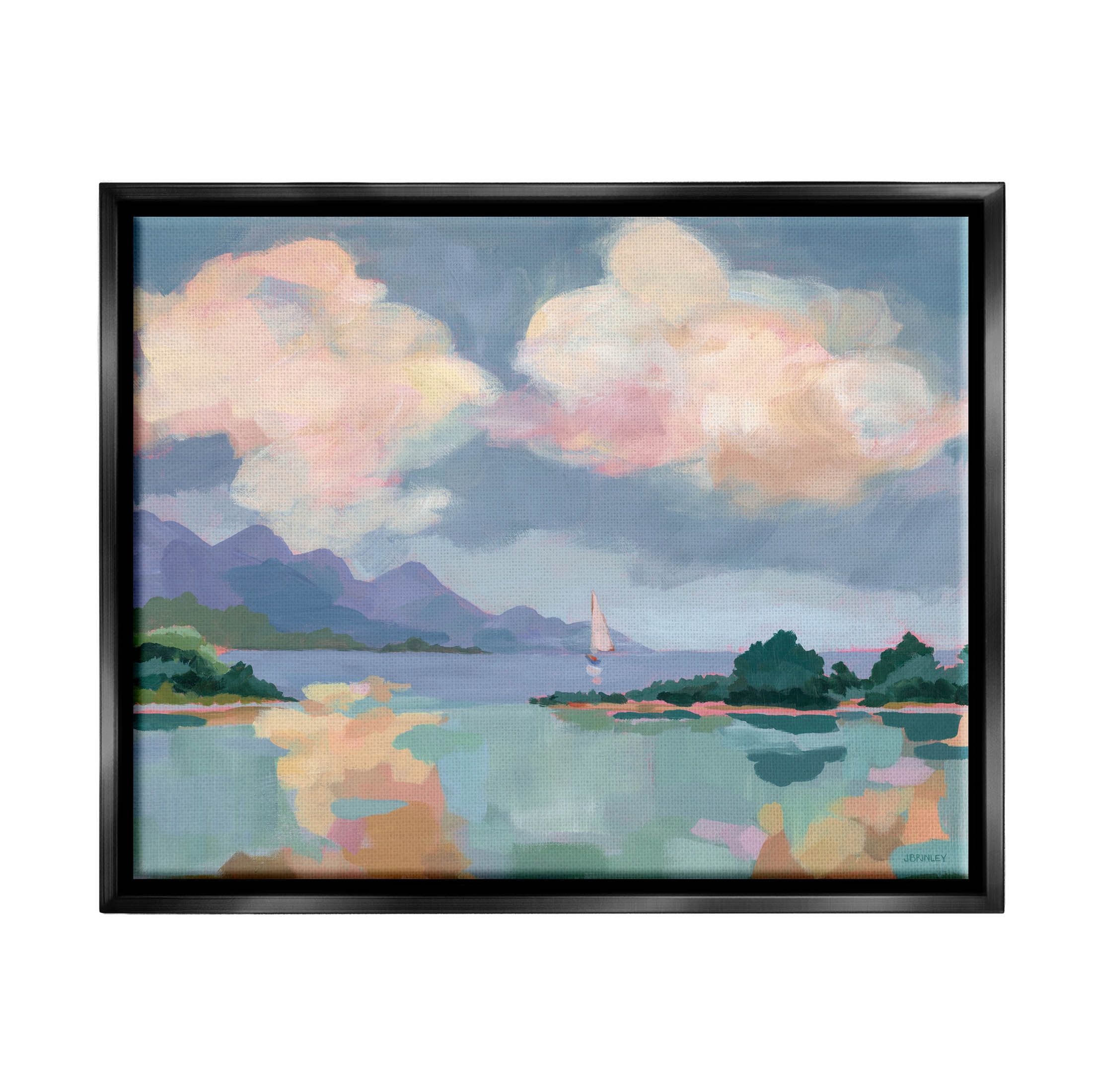 Stupell Industries Escape Peaceful Bay Landscape Painting Jet Black Floating Framed Canvas Print Wall Art, Design by Brinley Designs