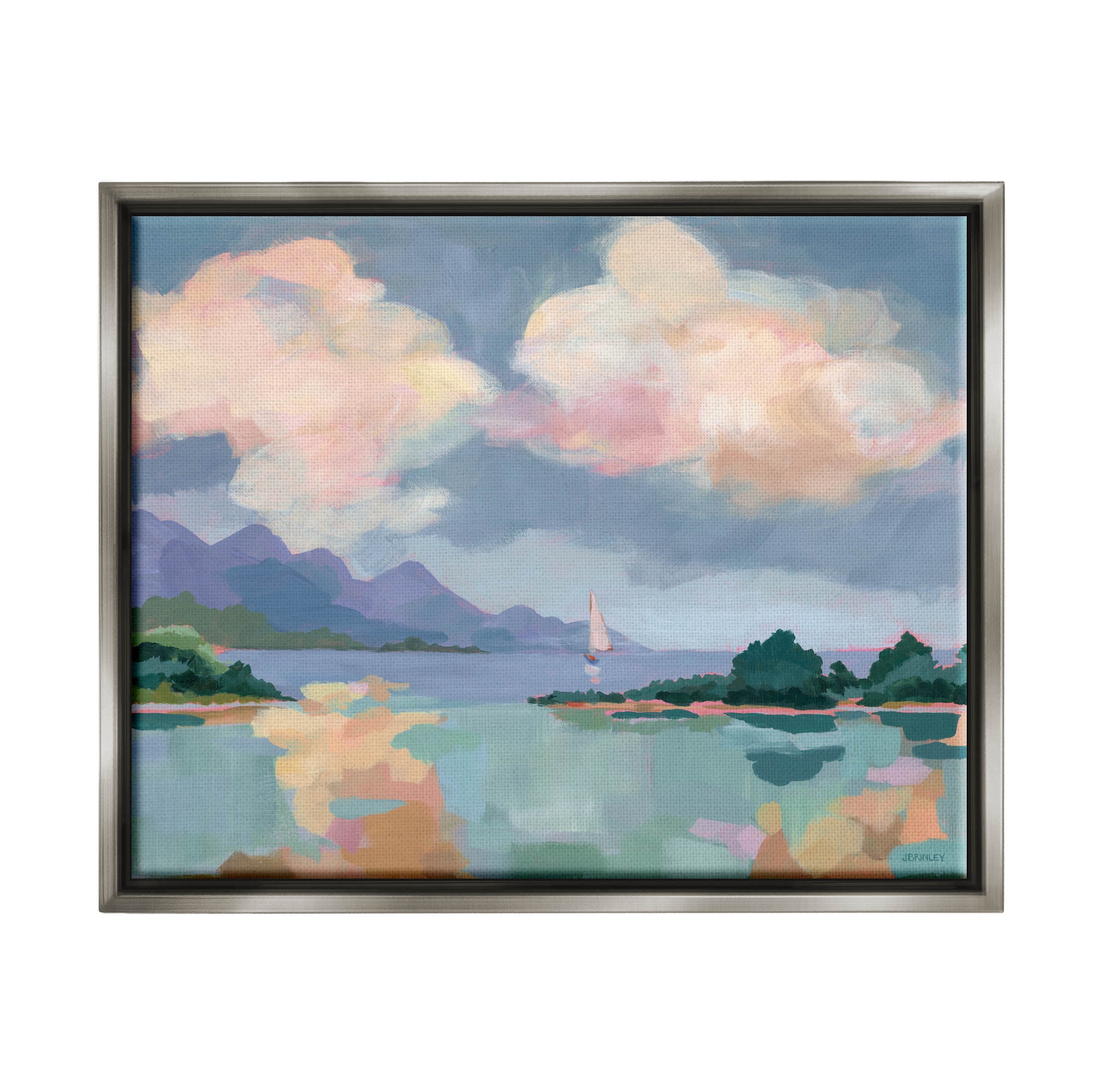 Stupell Industries Escape Peaceful Bay Landscape Painting Luster Gray Floating Framed Canvas Print Wall Art, Design by Brinley Designs