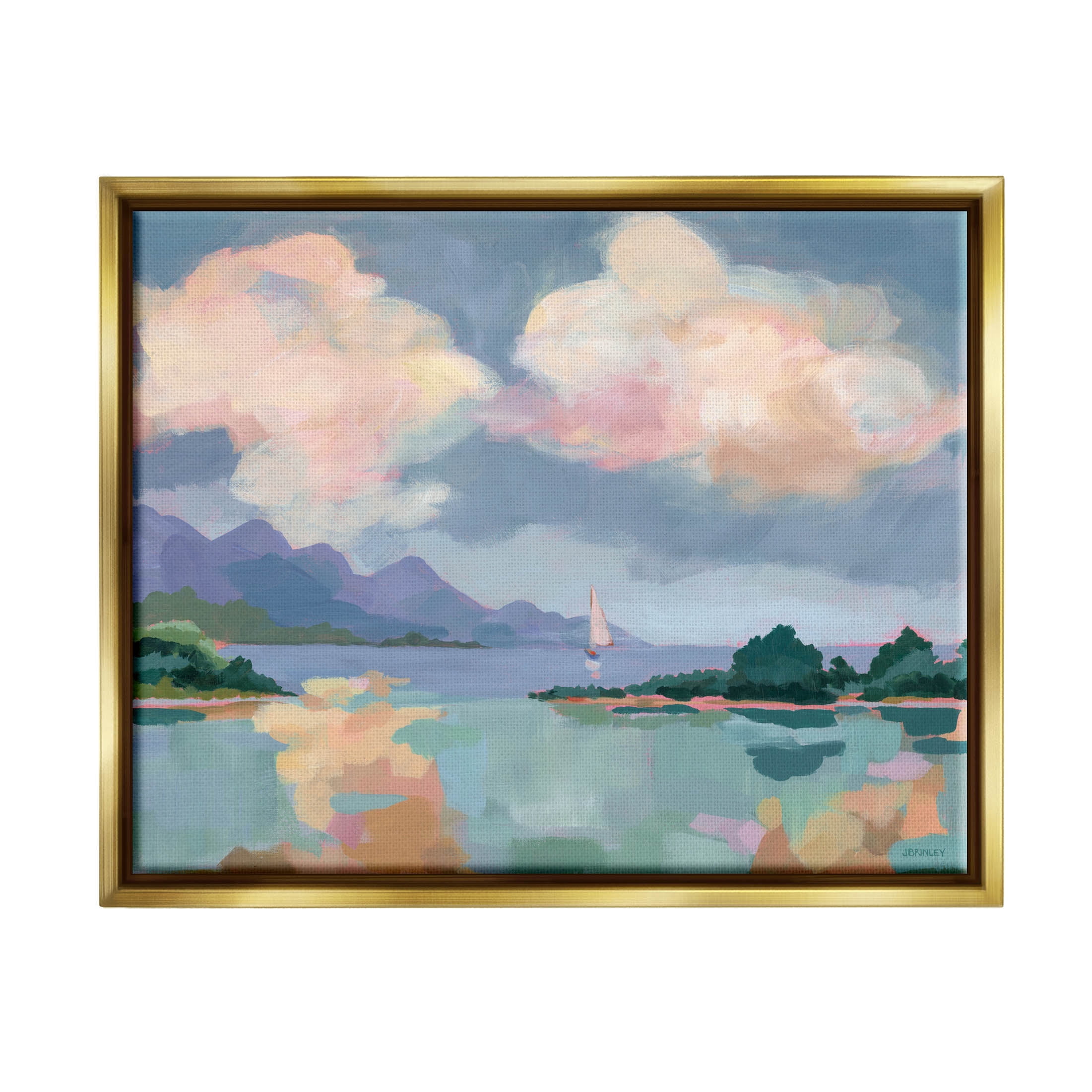 Stupell Industries Escape Peaceful Bay Landscape Painting Metallic Gold Floating Framed Canvas Print Wall Art, Design by Brinley Designs