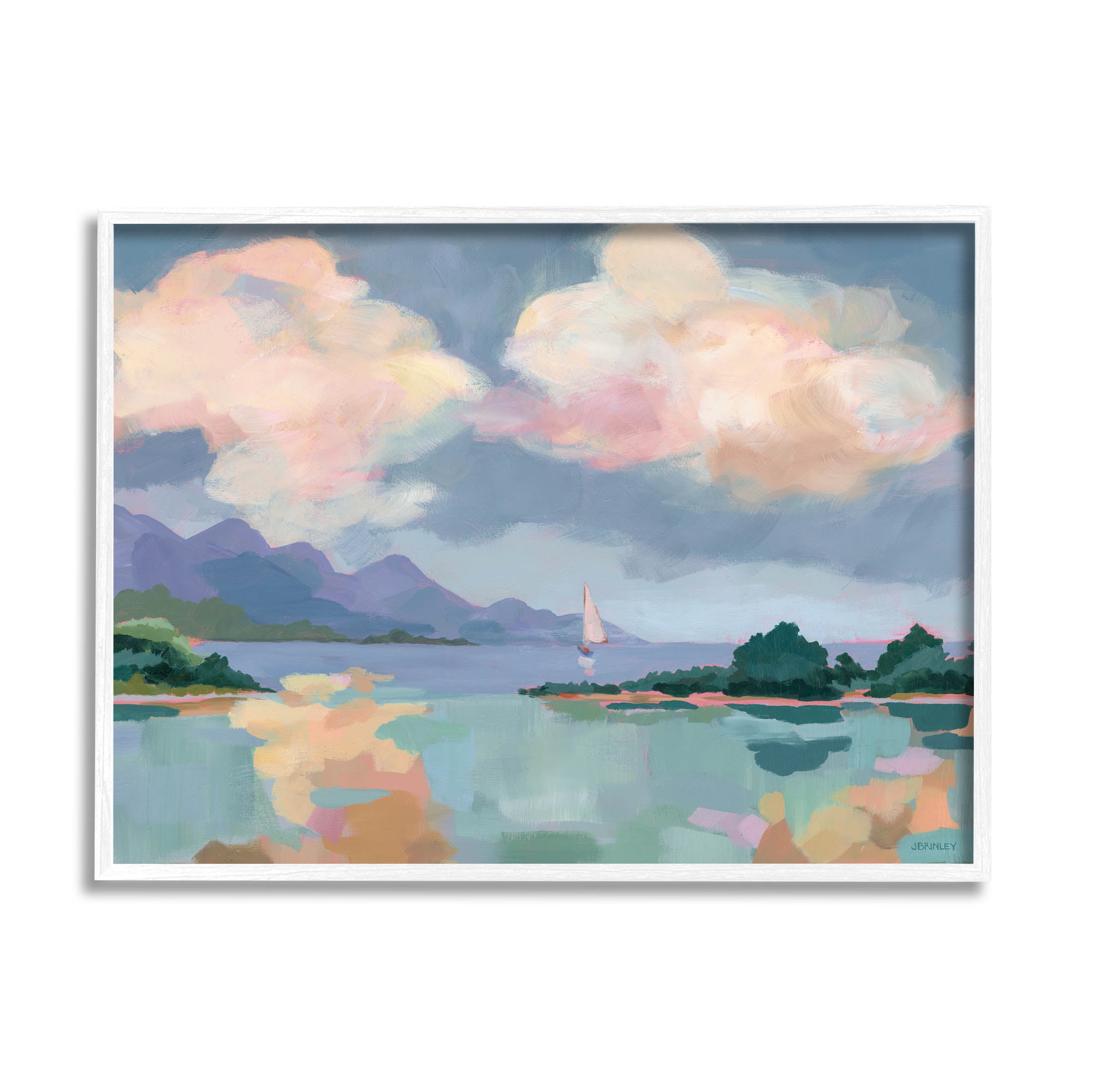 Peaceful Bay Landscape Painting with White Frame, 30" x 24"