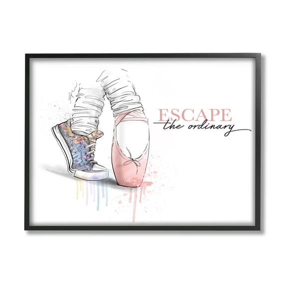 Stupell Industries Escape The Ordinary Ballet Shoe Graphic Art Black Framed Art Print Wall Art, Design by Alison Petrie