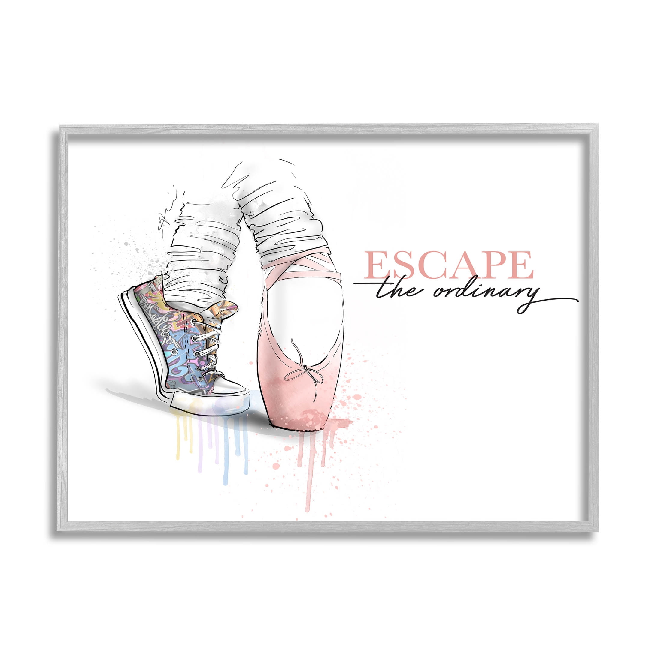 Stupell Industries Escape The Ordinary Ballet Shoe Graphic Art Gray Framed Art Print Wall Art, Design by Alison Petrie