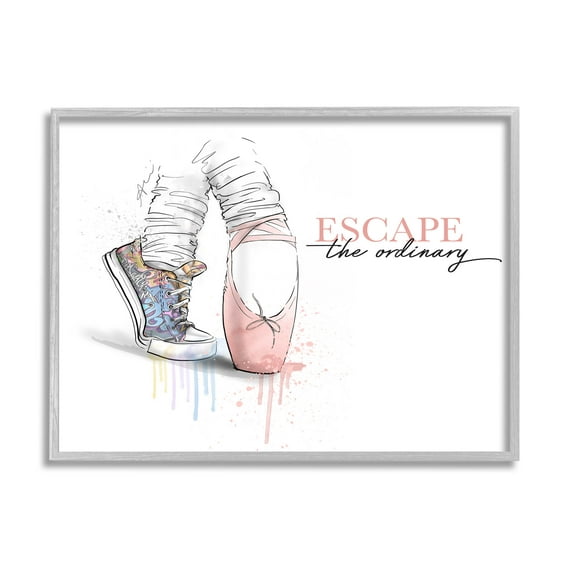 Stupell Industries Escape The Ordinary Ballet Shoe Graphic Art Gray Framed Art Print Wall Art, Design by Alison Petrie