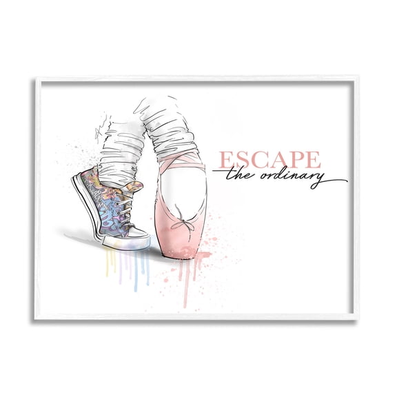 Stupell Industries Escape The Ordinary Ballet Shoe Graphic Art White Framed Art Print Wall Art, Design by Alison Petrie