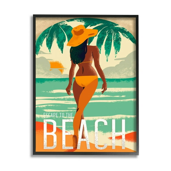 Stupell Industries Escape to Beach Vacation Graphic Art Black Framed Art Print Wall Art, Design by Ziwei Li