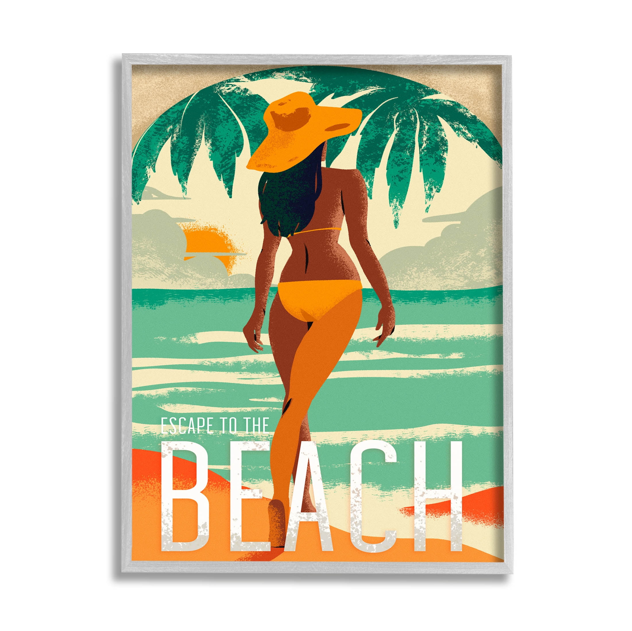 Stupell Industries Escape to Beach Vacation Graphic Art Gray Framed Art Print Wall Art, Design by Ziwei Li