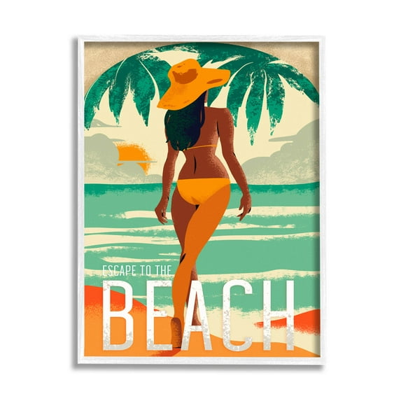 Stupell Industries Escape to Beach Vacation Graphic Art White Framed Art Print Wall Art, Design by Ziwei Li