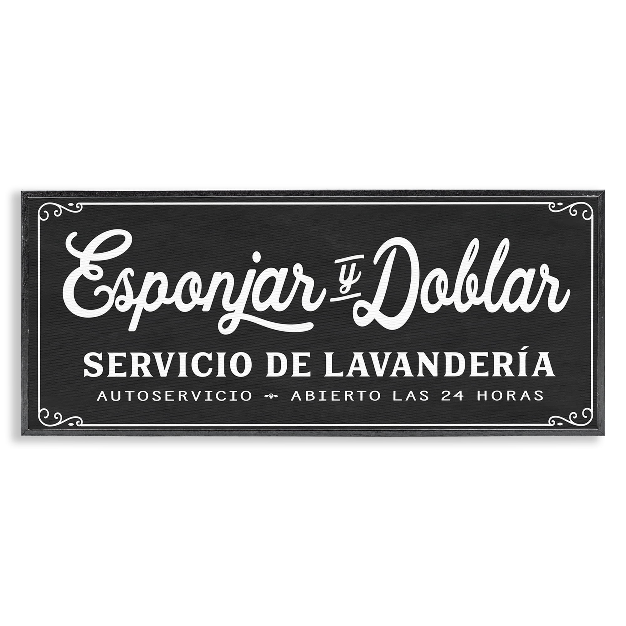 Stupell Industries Esponjar y Doblar Lavandería Bath & Laundry Painting Black Framed Art Print Wall Art, 24 x 10